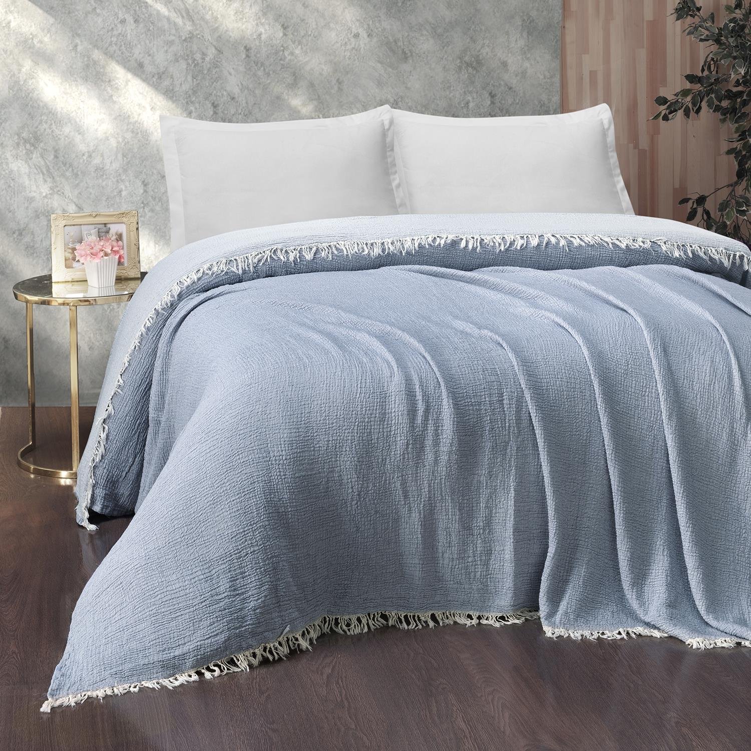 Yatak Örtüsü & Pike - Gold Müslin Çift Kişilik Çift Taraflı Yatak Örtüsü - Miespiga