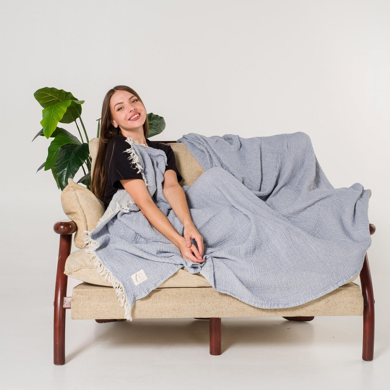 Yatak Örtüsü & Pike - Gold Müslin Çift Kişilik Çift Taraflı Yatak Örtüsü - Miespiga