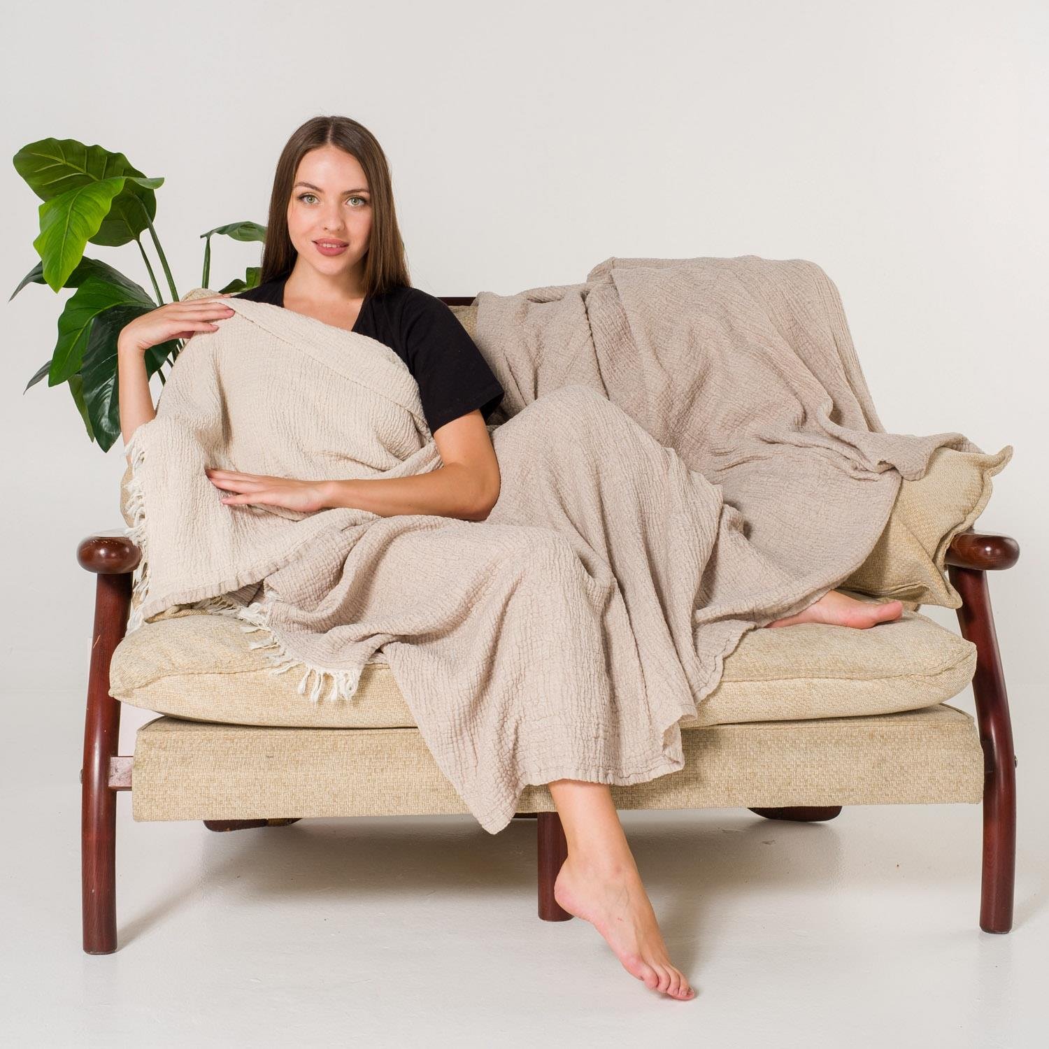 Yatak Örtüsü & Pike - Gold Müslin Çift Kişilik Çift Taraflı Yatak Örtüsü - Miespiga