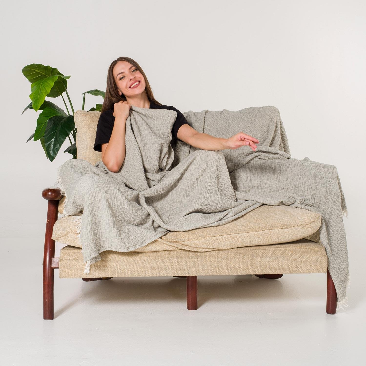 Yatak Örtüsü & Pike - Gold Müslin Çift Kişilik Çift Taraflı Yatak Örtüsü - Miespiga