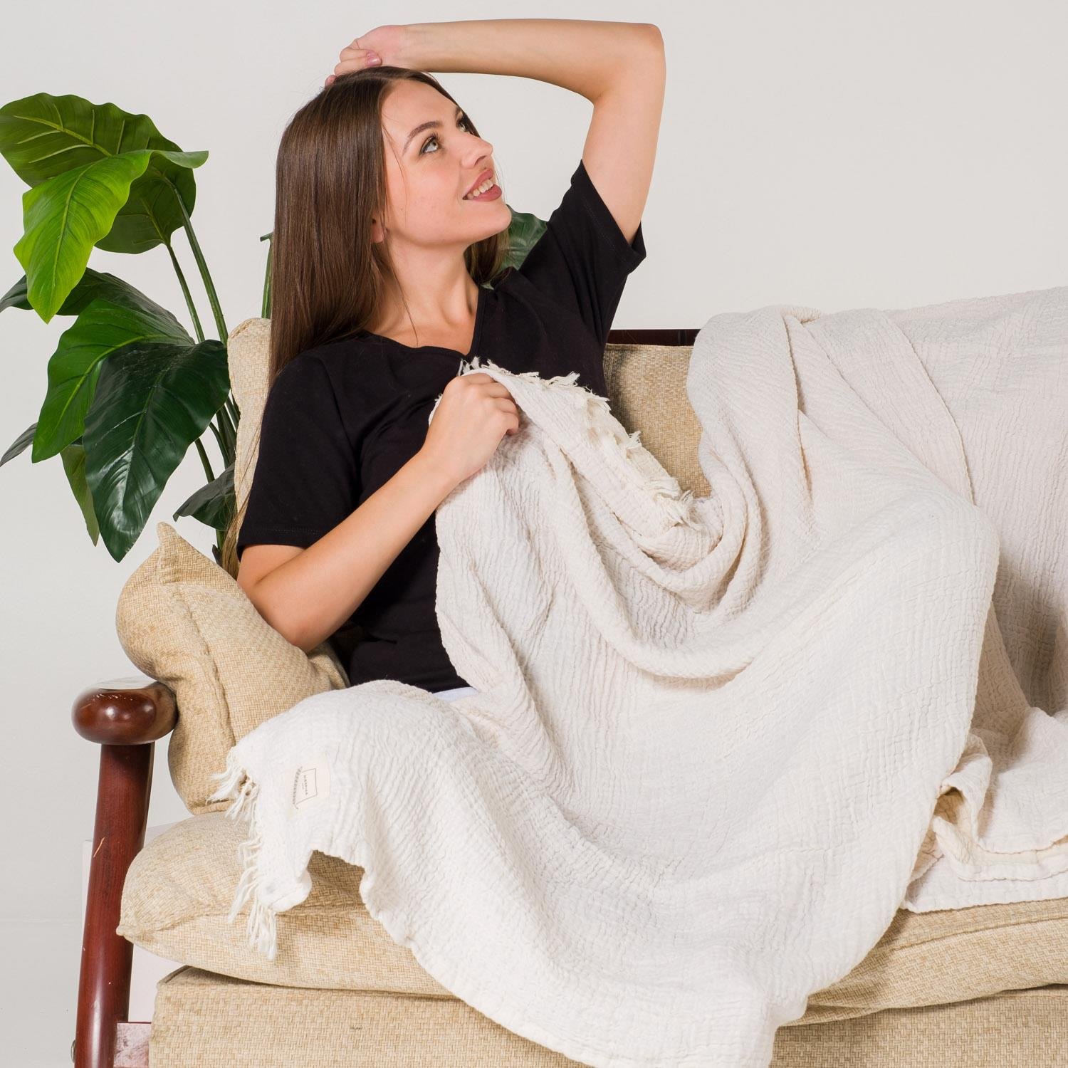 Yatak Örtüsü & Pike - Gold Müslin Çift Kişilik Çift Taraflı Yatak Örtüsü - Miespiga