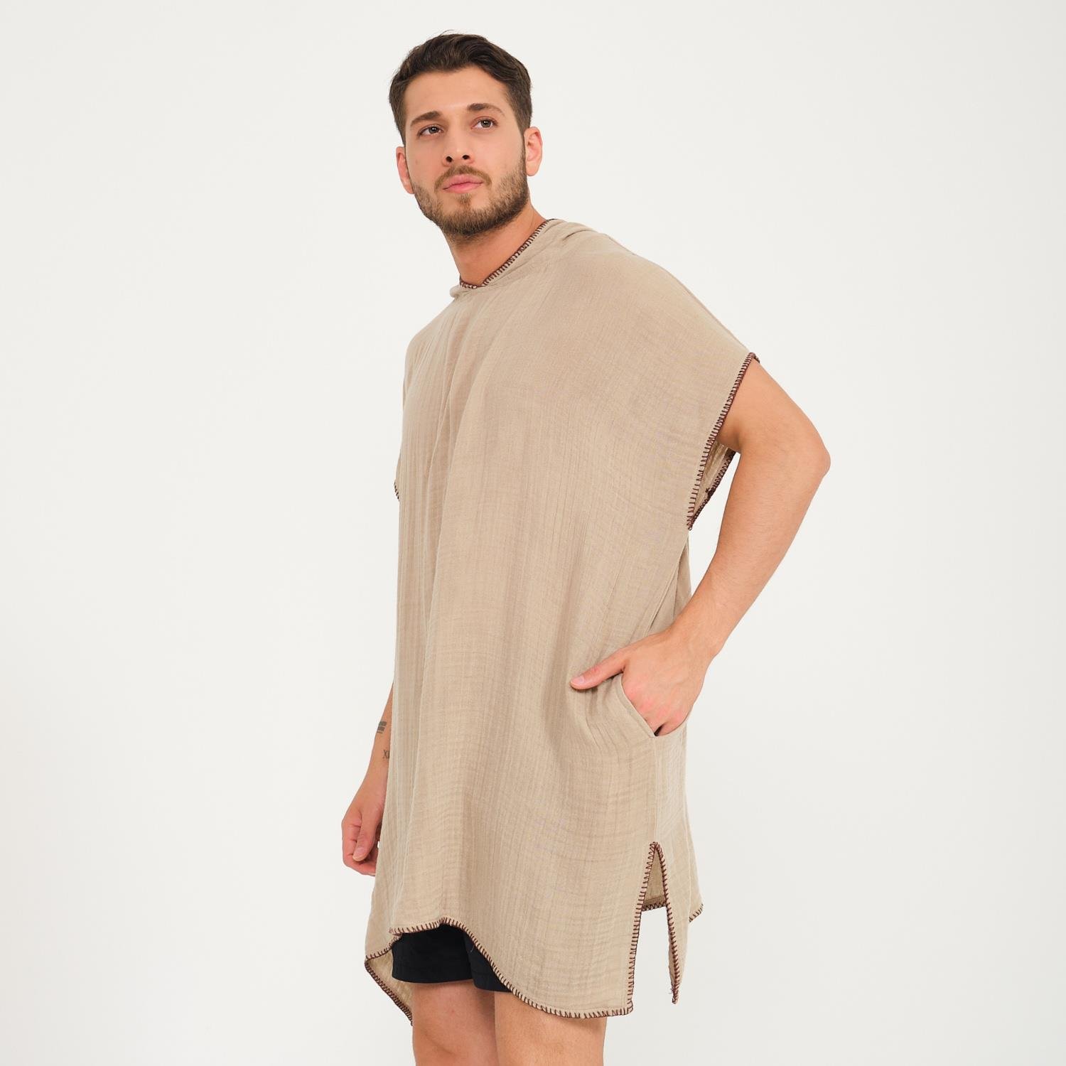 Müslin Panço - Kapüşonlu Erkek Müslin Sörf Panço - Miespiga