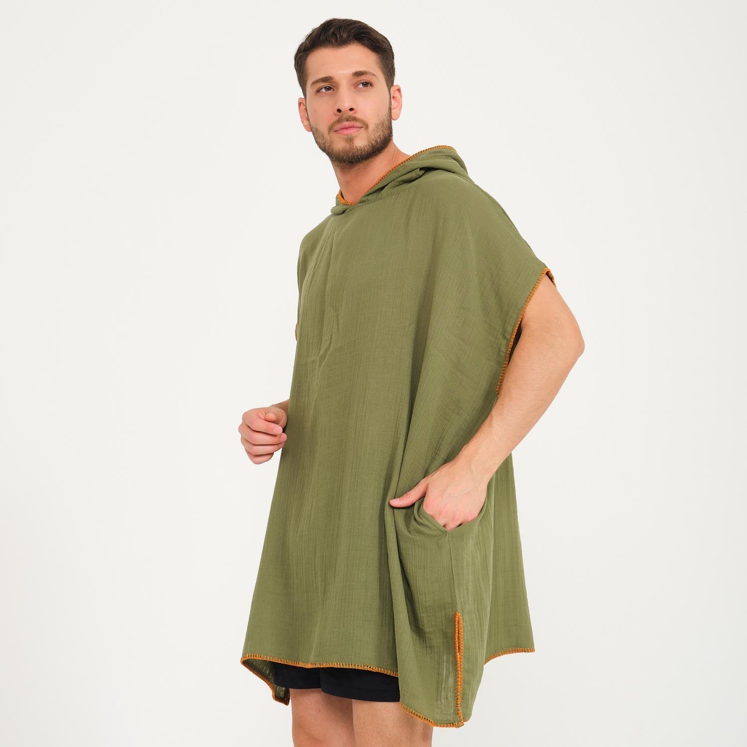 Müslin Panço - Kapüşonlu Erkek Müslin Sörf Panço - Miespiga