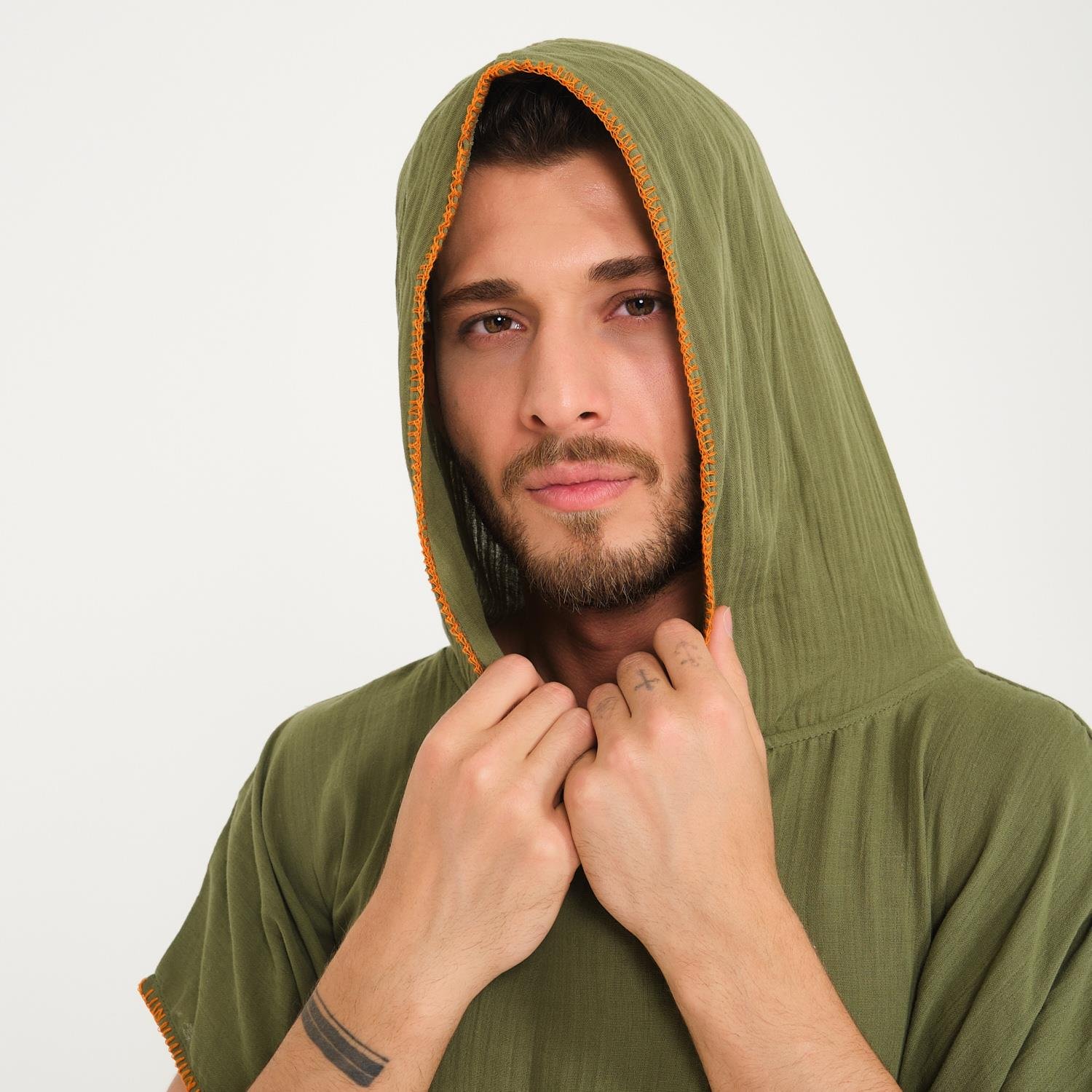 Müslin Panço - Kapüşonlu Erkek Müslin Sörf Panço - Miespiga