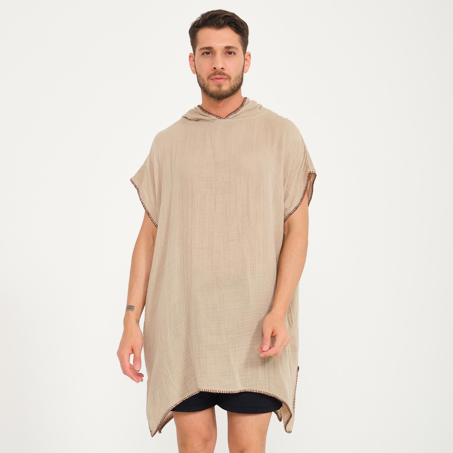 Müslin Panço - Kapüşonlu Erkek Müslin Sörf Panço - Miespiga