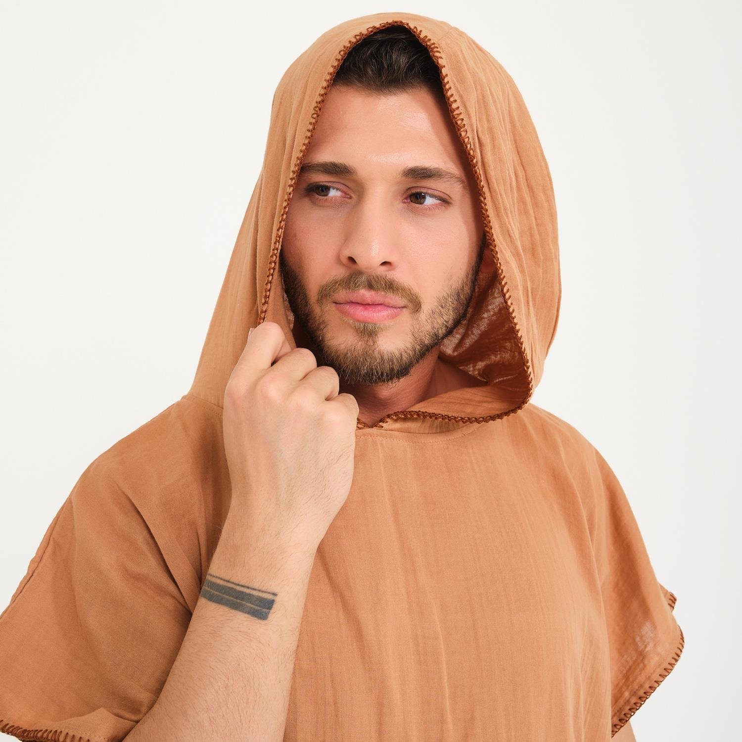 Müslin Panço - Kapüşonlu Erkek Müslin Sörf Panço - Miespiga