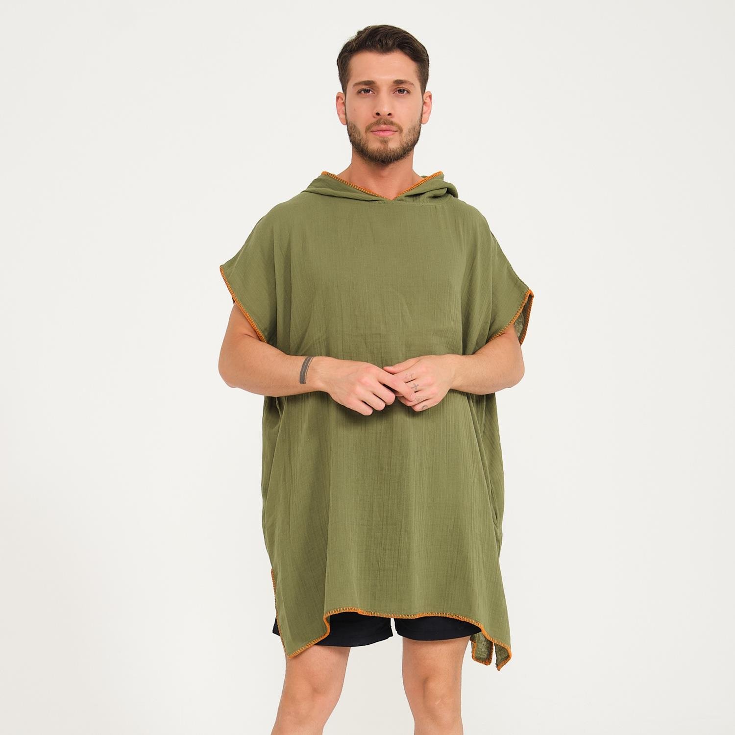 Müslin Panço - Kapüşonlu Erkek Müslin Sörf Panço - Miespiga