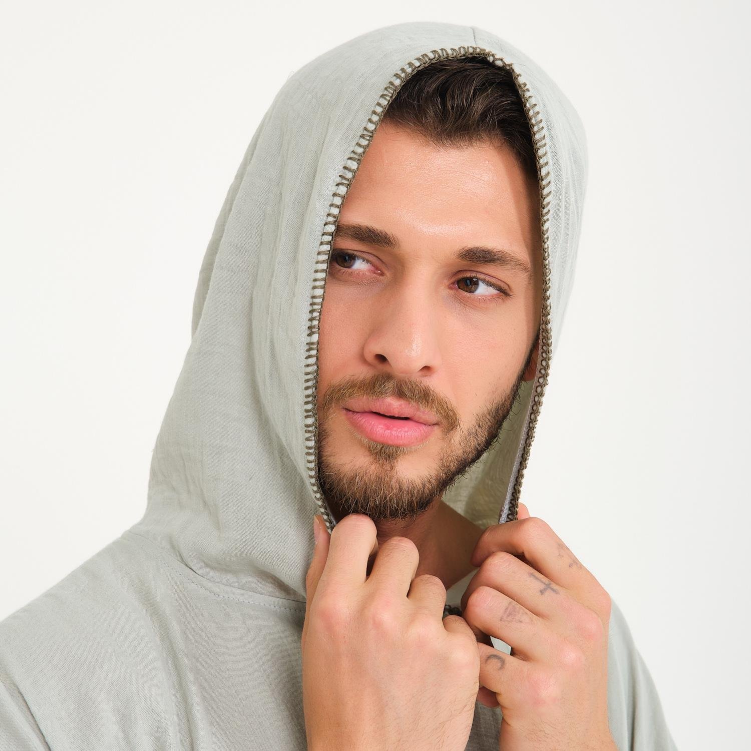 Müslin Panço - Kapüşonlu Erkek Müslin Sörf Panço - Miespiga