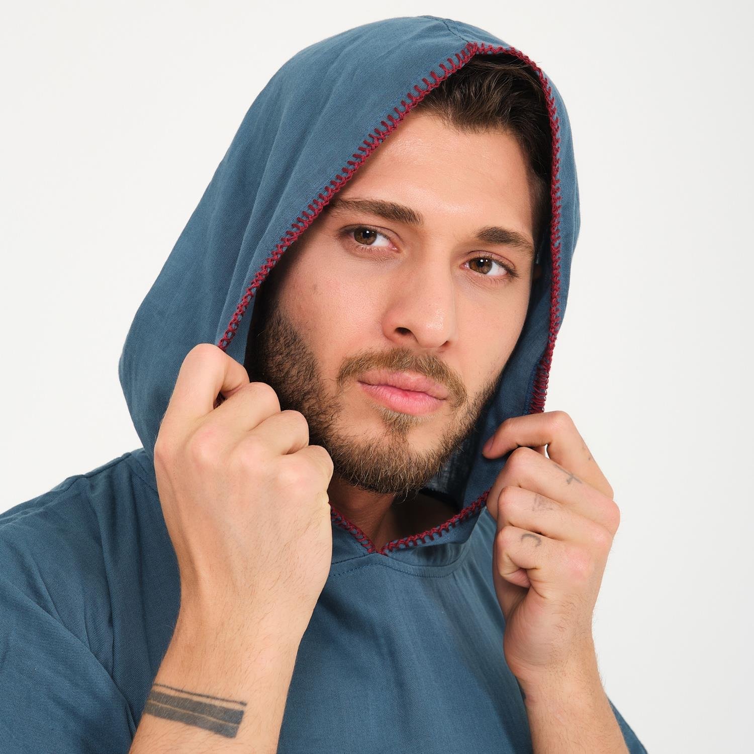 Müslin Panço - Kapüşonlu Erkek Müslin Sörf Panço - Miespiga