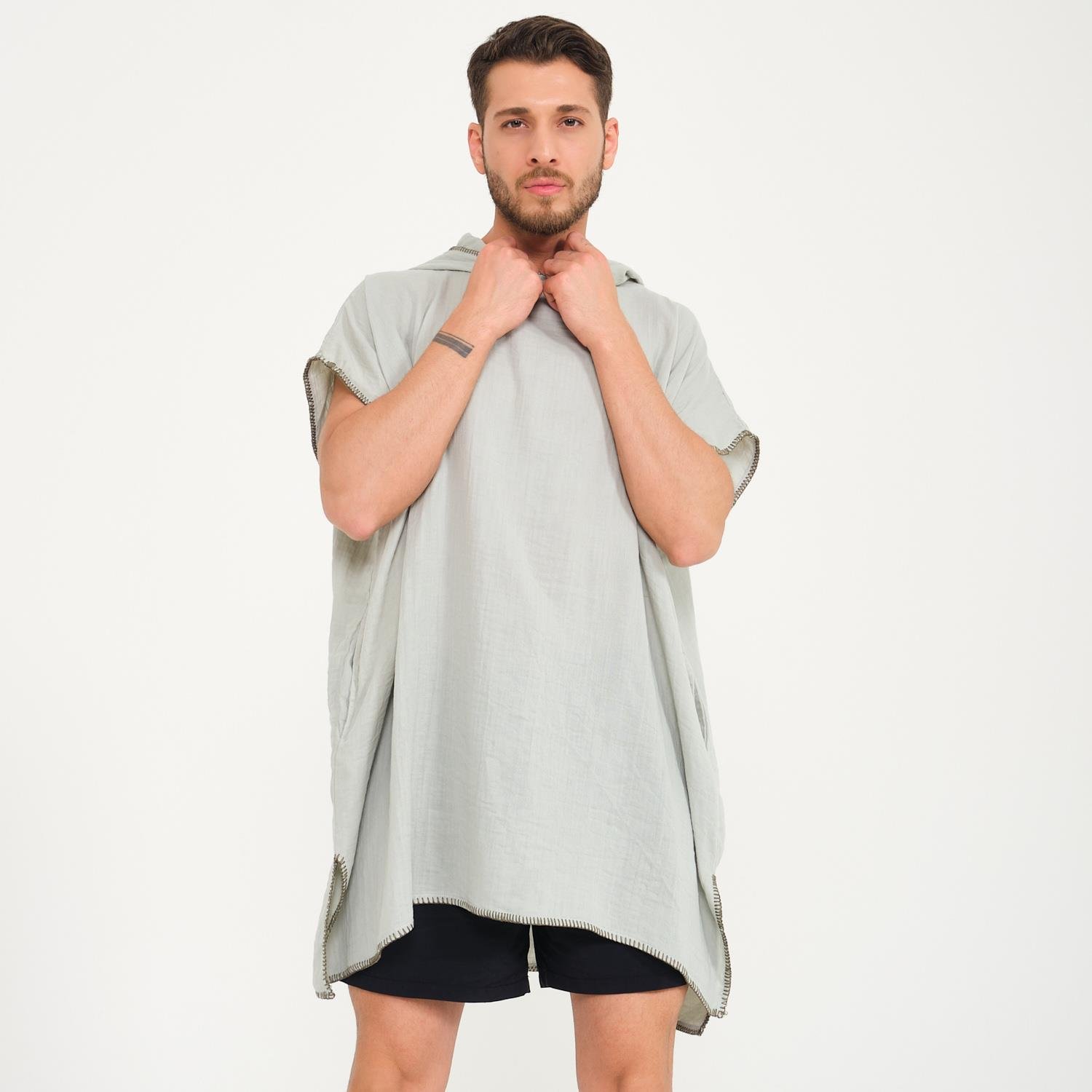 Müslin Panço - Kapüşonlu Erkek Müslin Sörf Panço - Miespiga