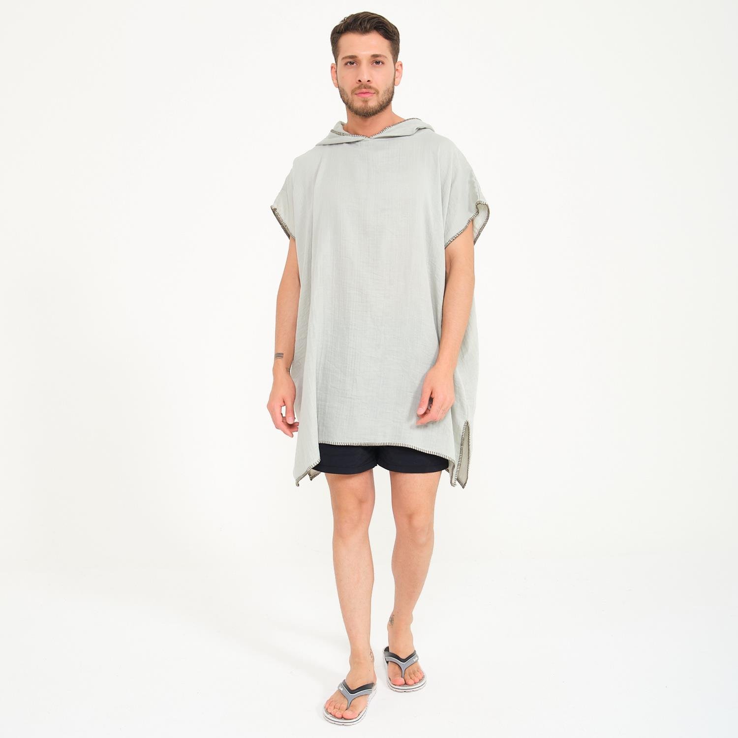 Müslin Panço - Kapüşonlu Erkek Müslin Sörf Panço - Miespiga