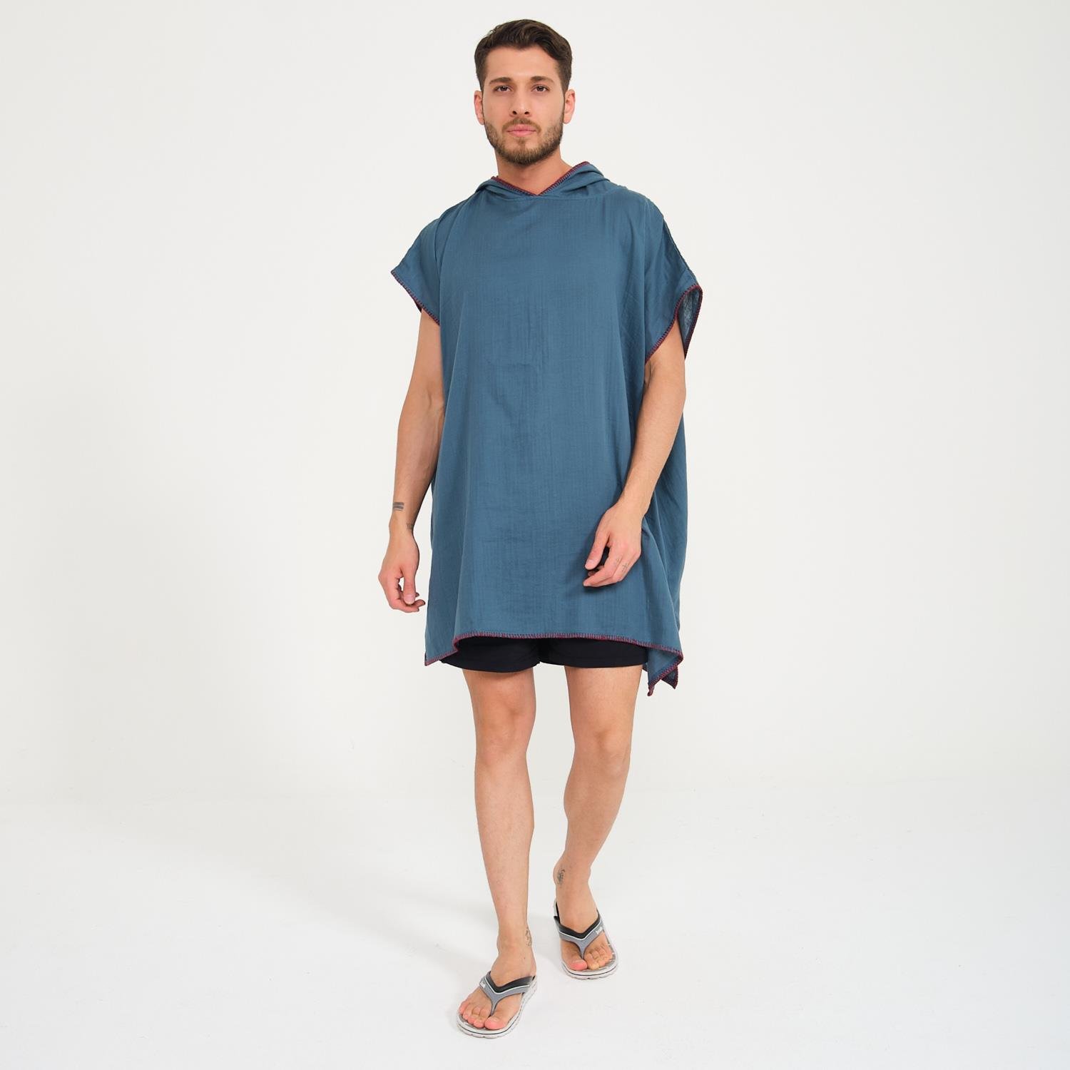 Müslin Panço - Kapüşonlu Erkek Müslin Sörf Panço - Miespiga