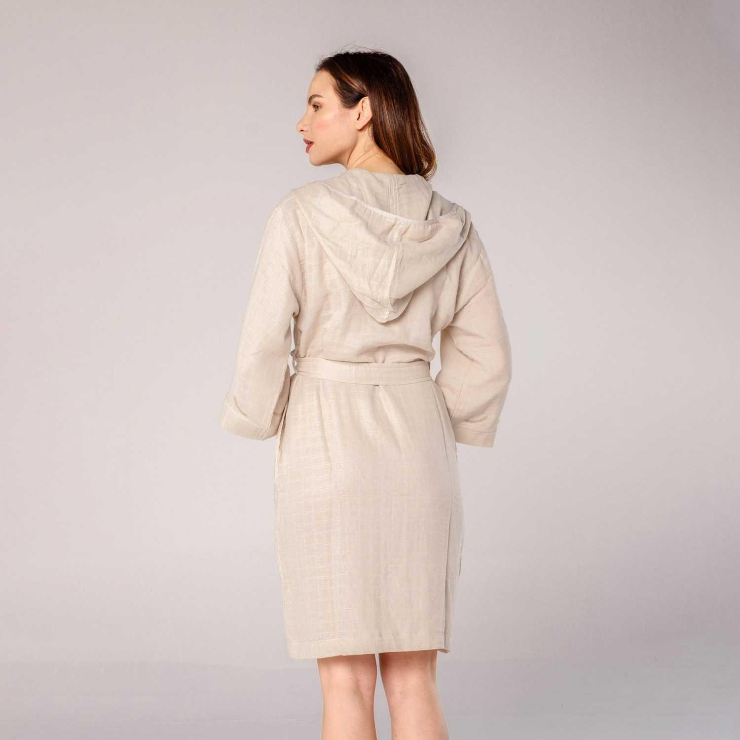 Müslin Bornoz - Kapüşonlu Kadın Müslin Bornoz Bej - Miespiga