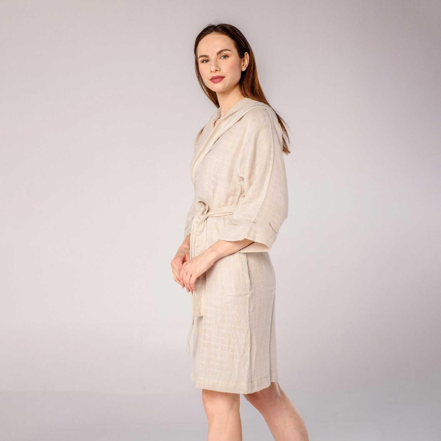 Müslin Bornoz - Kapüşonlu Kadın Müslin Bornoz Bej - Miespiga