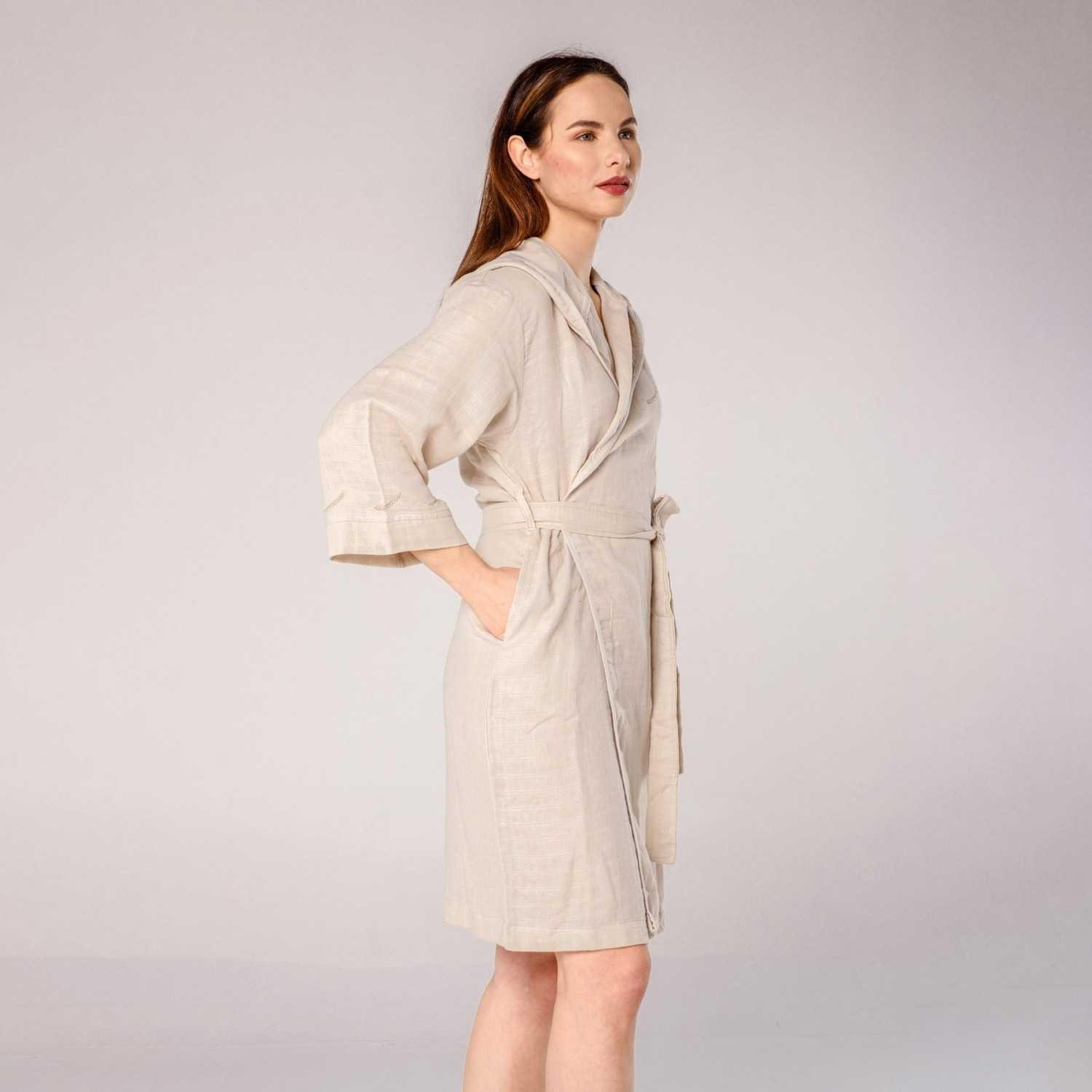 Müslin Bornoz - Kapüşonlu Kadın Müslin Bornoz Bej - Miespiga