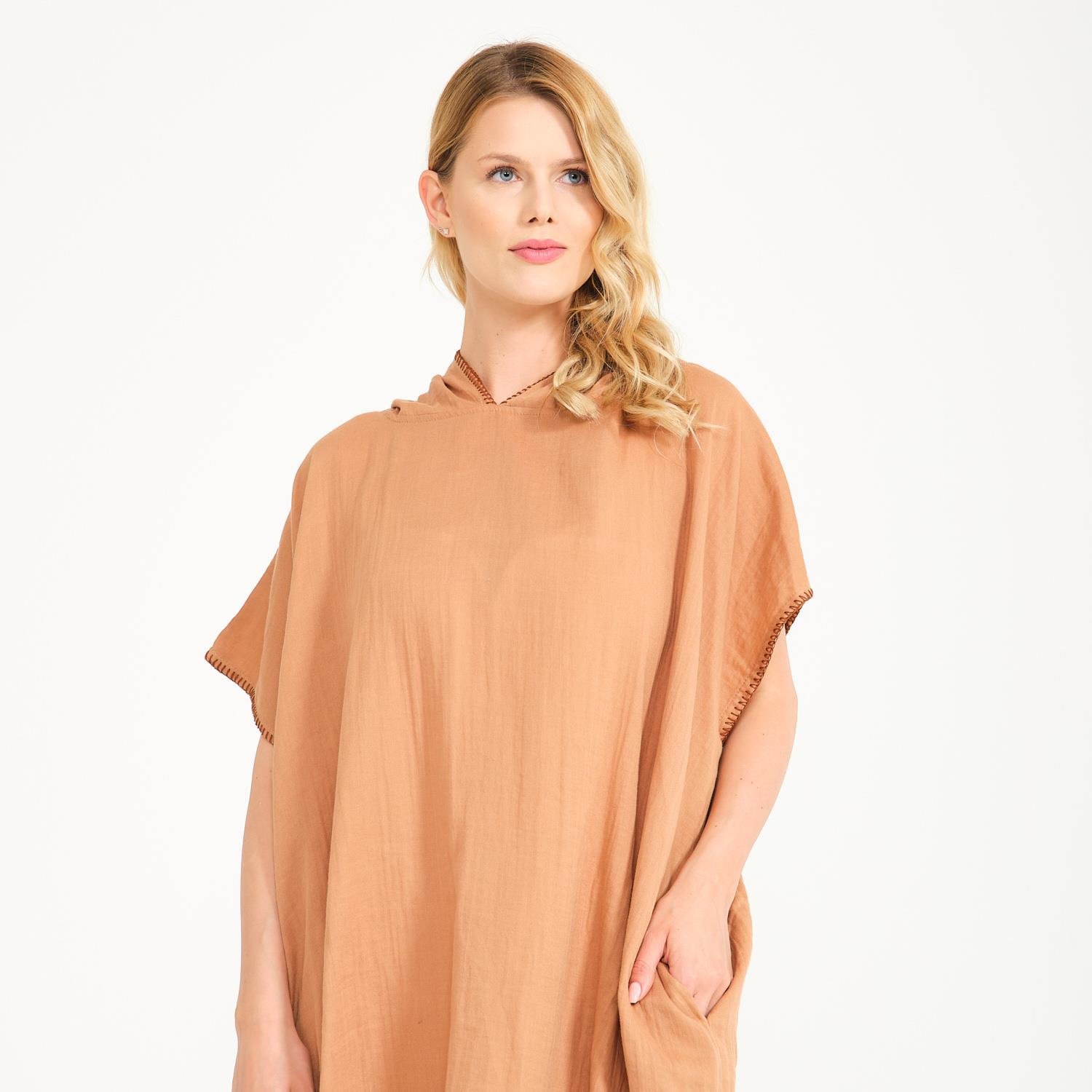 Müslin Panço - Kapüşonlu Kadın Müslin Sörf Yetişkin Panço - Miespiga