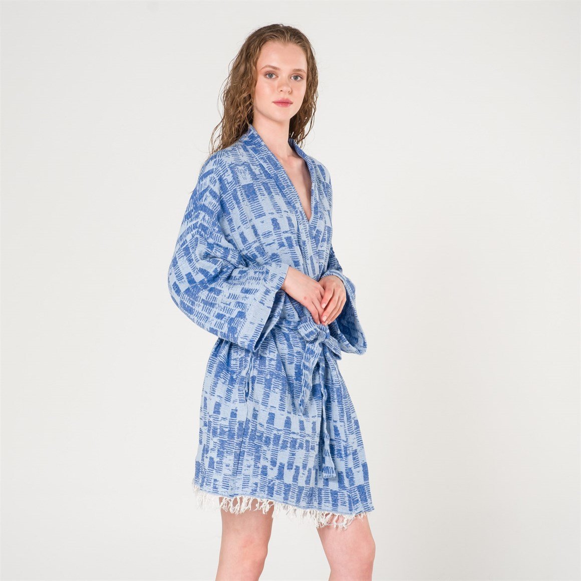 Kimono - Karma Desen Kadın Peştemal Plaj Kimono Sabahlık - Miespiga