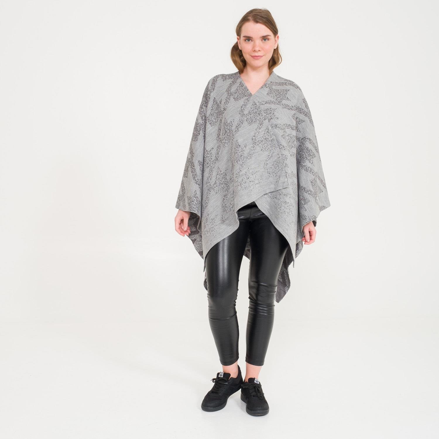 Triko Panço - Kaz Ayağı Desen Çift Taraflı Triko Kadın Şal Panço - Miespiga