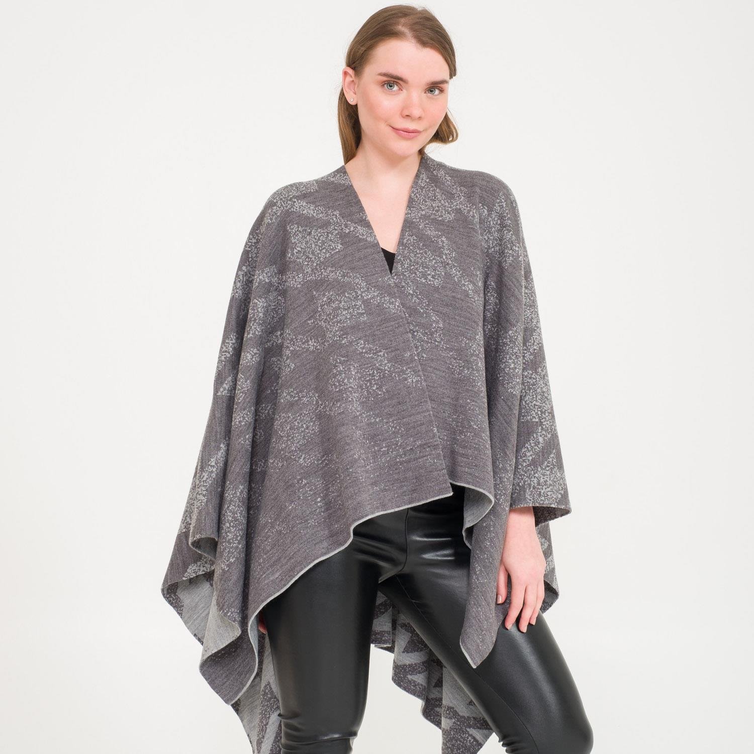 Triko Panço - Kaz Ayağı Desen Çift Taraflı Triko Kadın Şal Panço - Miespiga