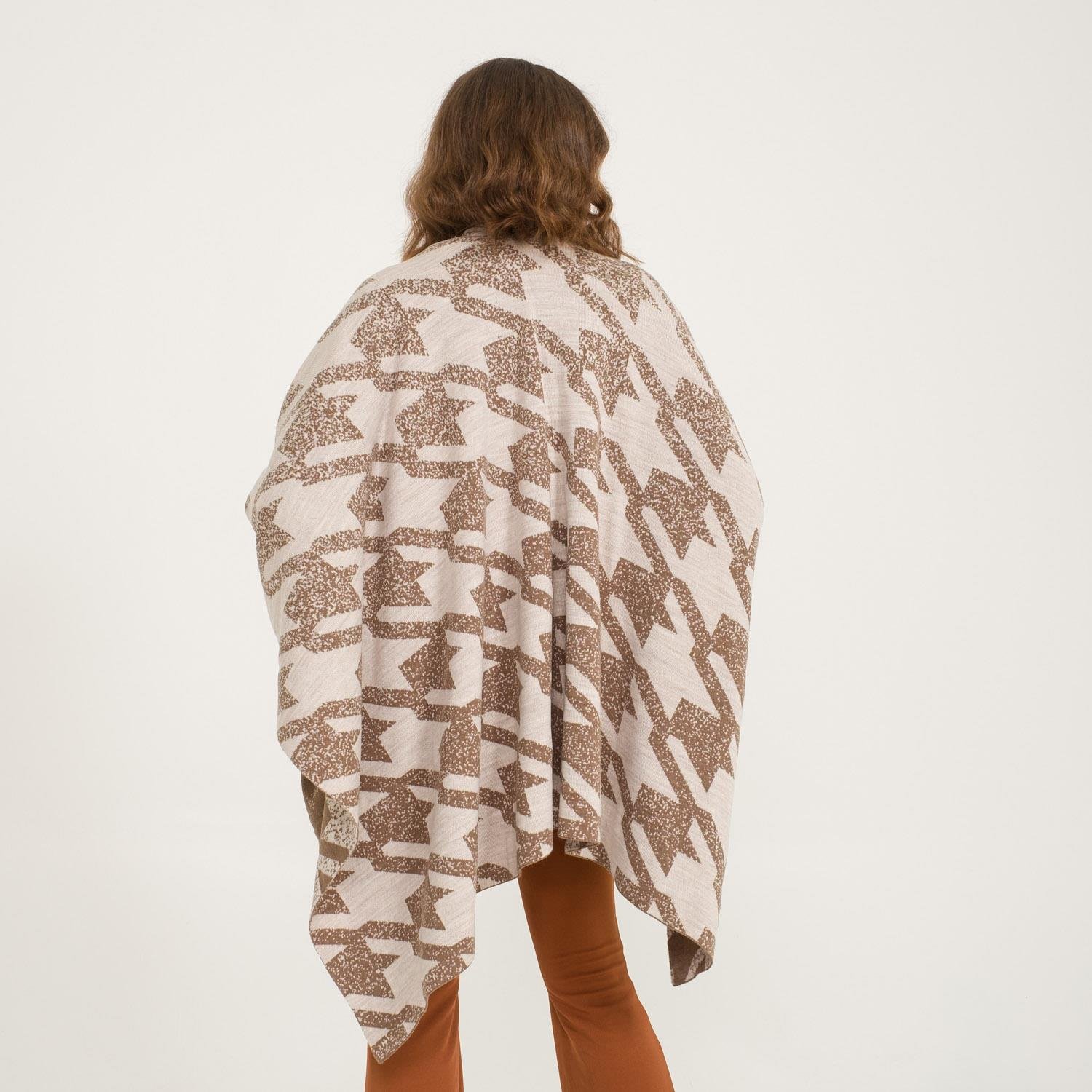 Triko Panço - Kaz Ayağı Desen Çift Taraflı Triko Kadın Şal Panço - Miespiga