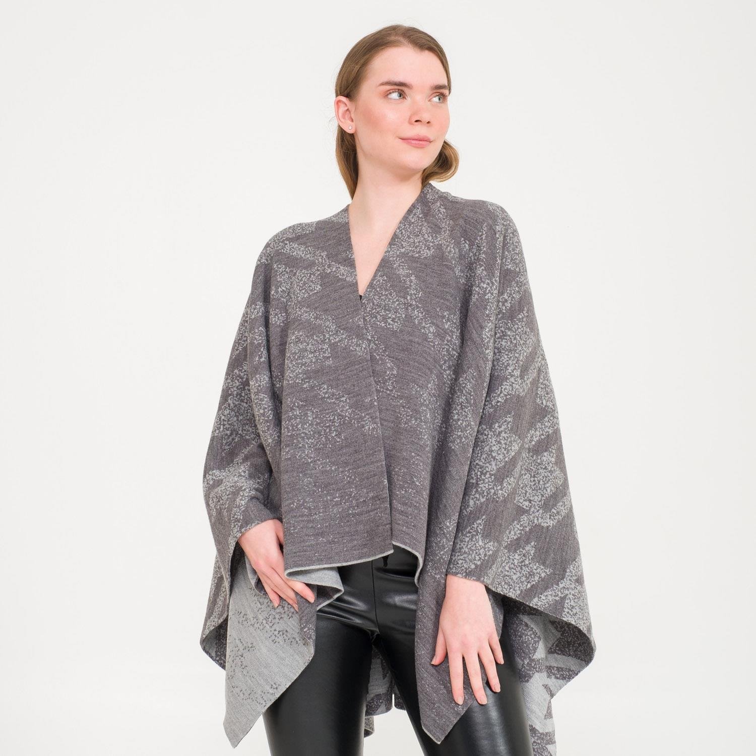 Triko Panço - Kaz Ayağı Desen Çift Taraflı Triko Kadın Şal Panço - Miespiga