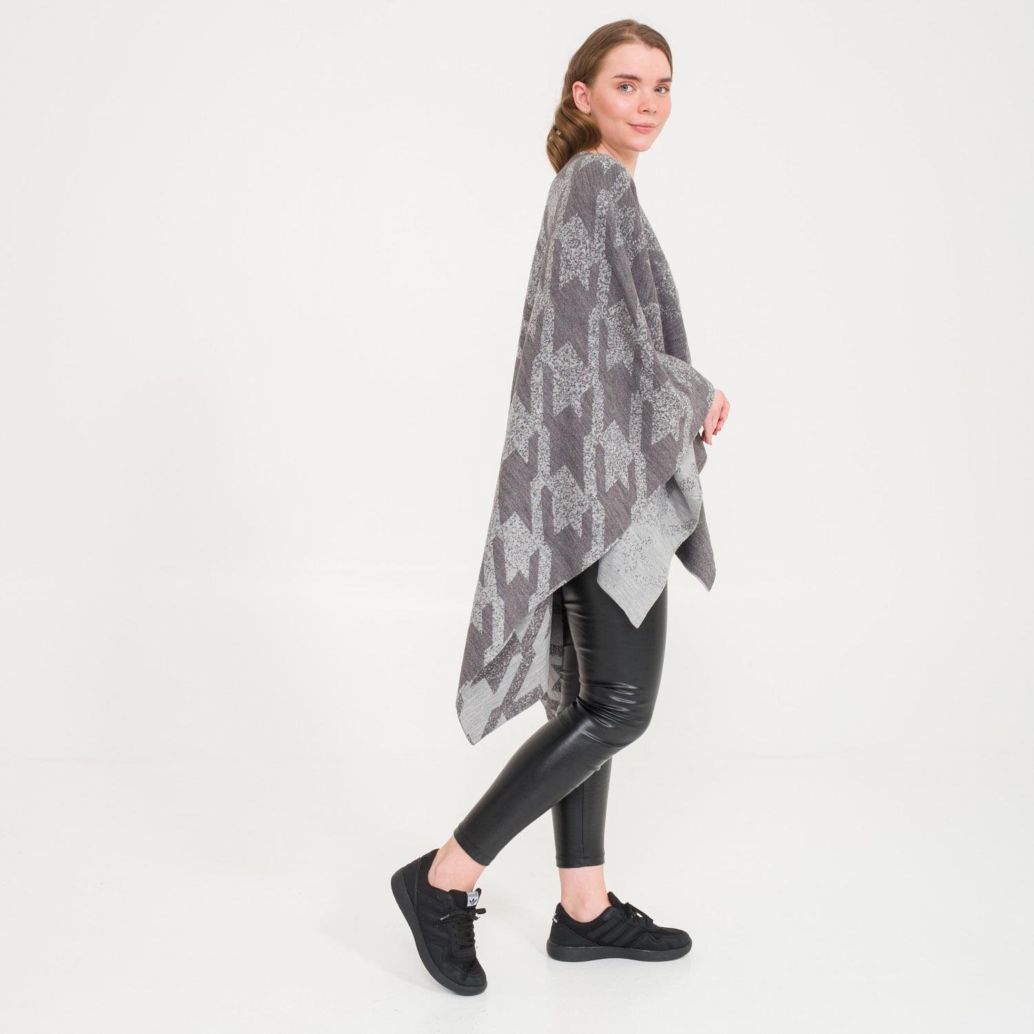 Triko Panço - Kaz Ayağı Desen Çift Taraflı Triko Kadın Şal Panço - Miespiga