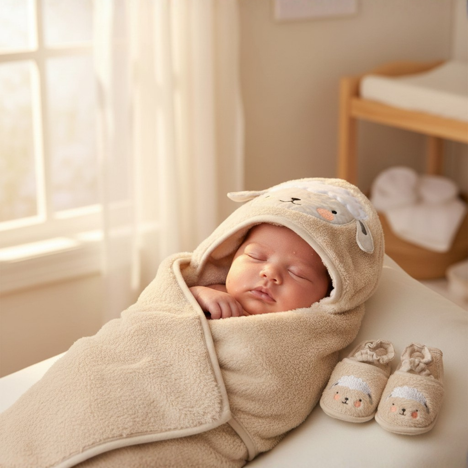 Havlu Kundak - Kuzu Havlu Kundak Terlik Seti - Miespiga