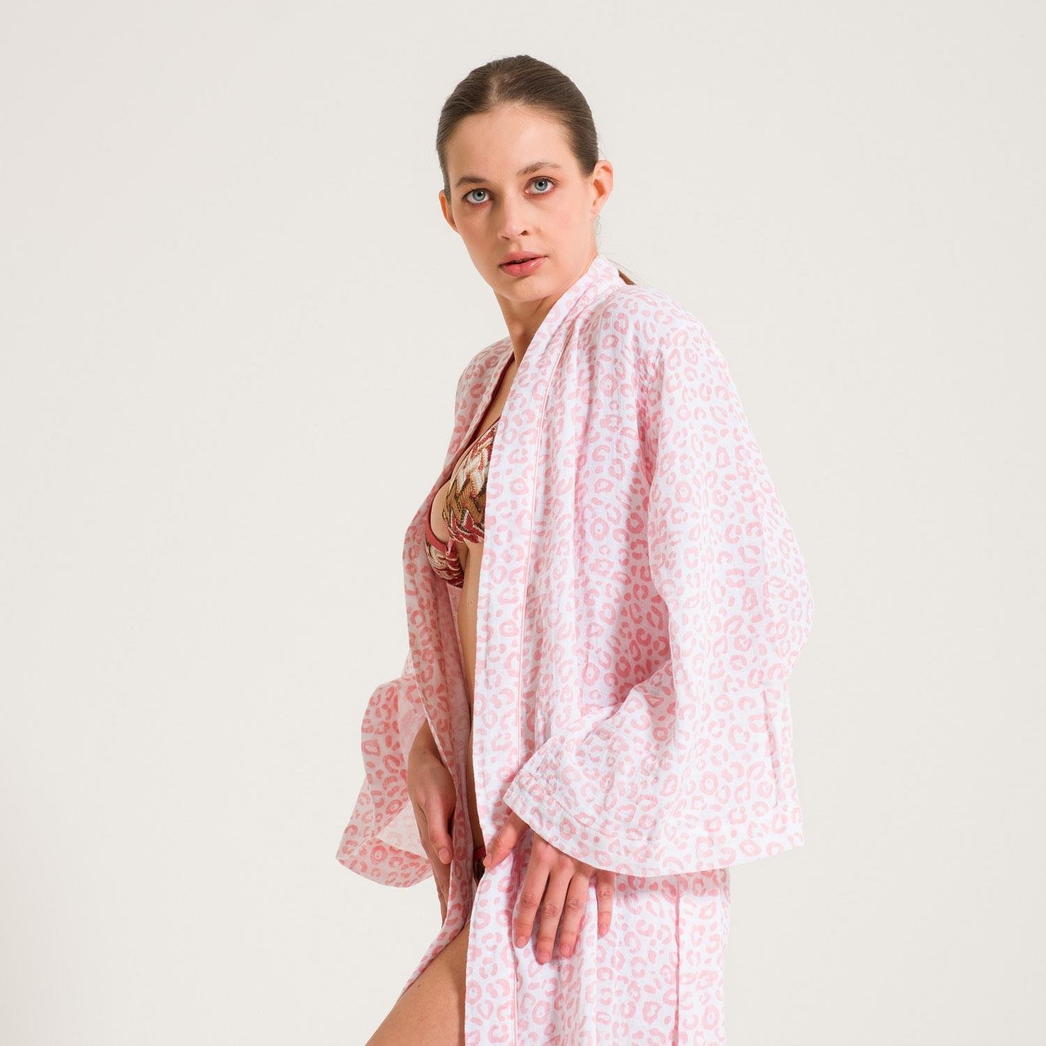 Sabahlık - Leopar Desen Müslin Kadın Sabahlık - Miespiga