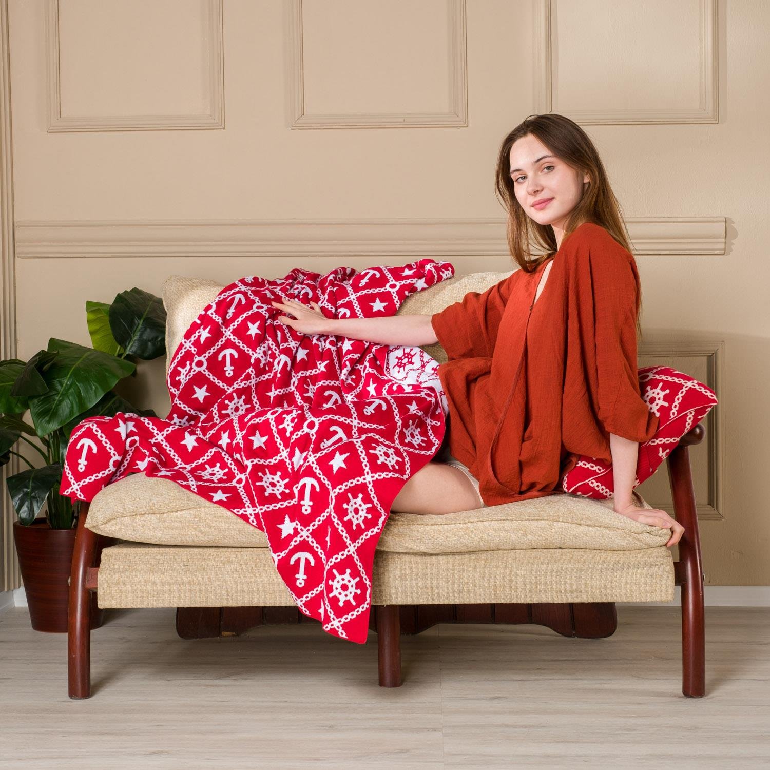 Battaniye - Marin Desen Triko Battaniye Koltuk Şalı - Miespiga