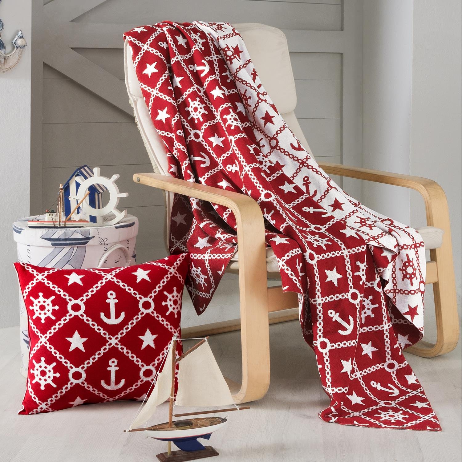 Battaniye - Marin Desen Triko Battaniye Koltuk Şalı - Miespiga