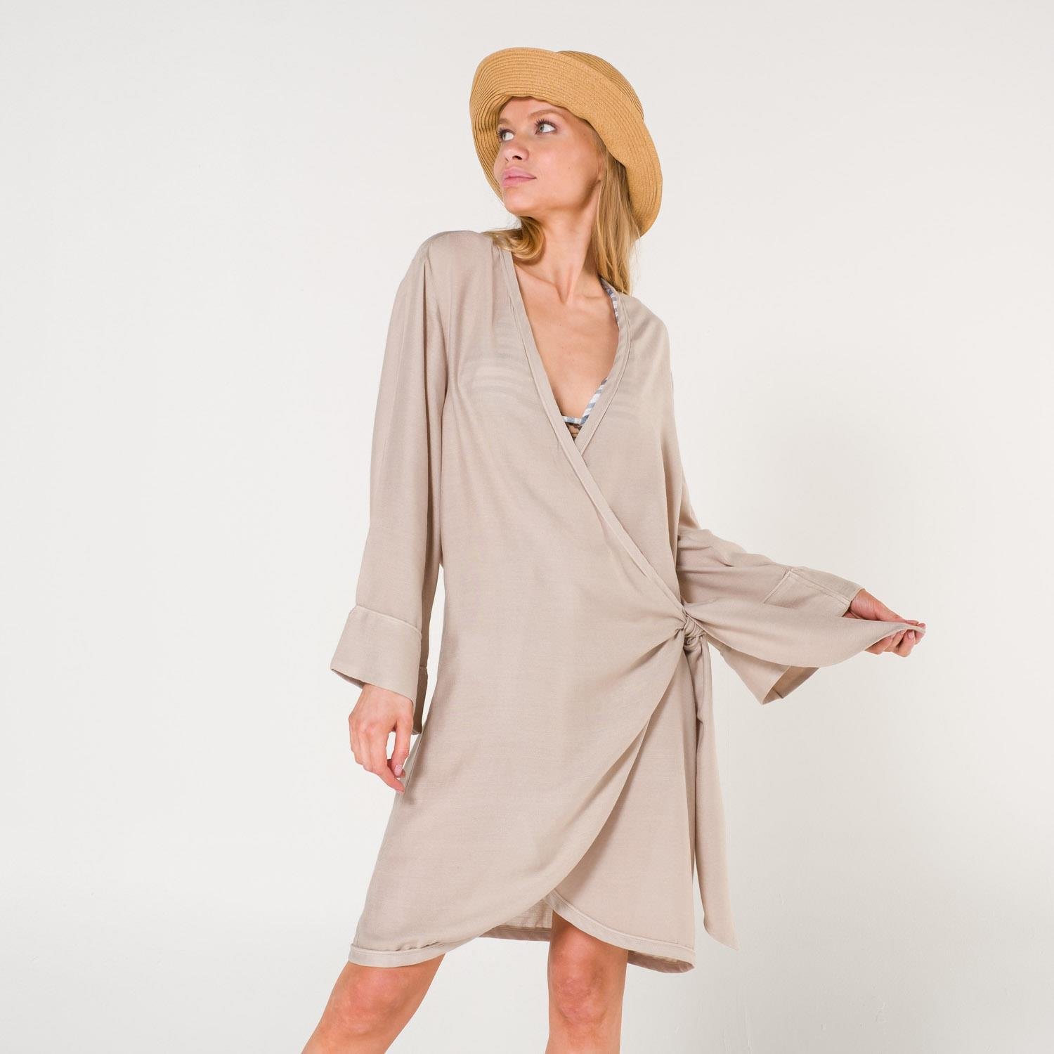 Plaj Elbisesi - Mona Kadın Kruvaze Pul Baskılı Plaj Elbisesi - Miespiga