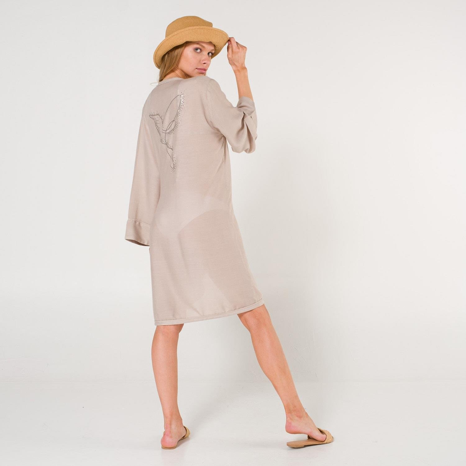 Plaj Elbisesi - Mona Kadın Kruvaze Pul Baskılı Plaj Elbisesi - Miespiga