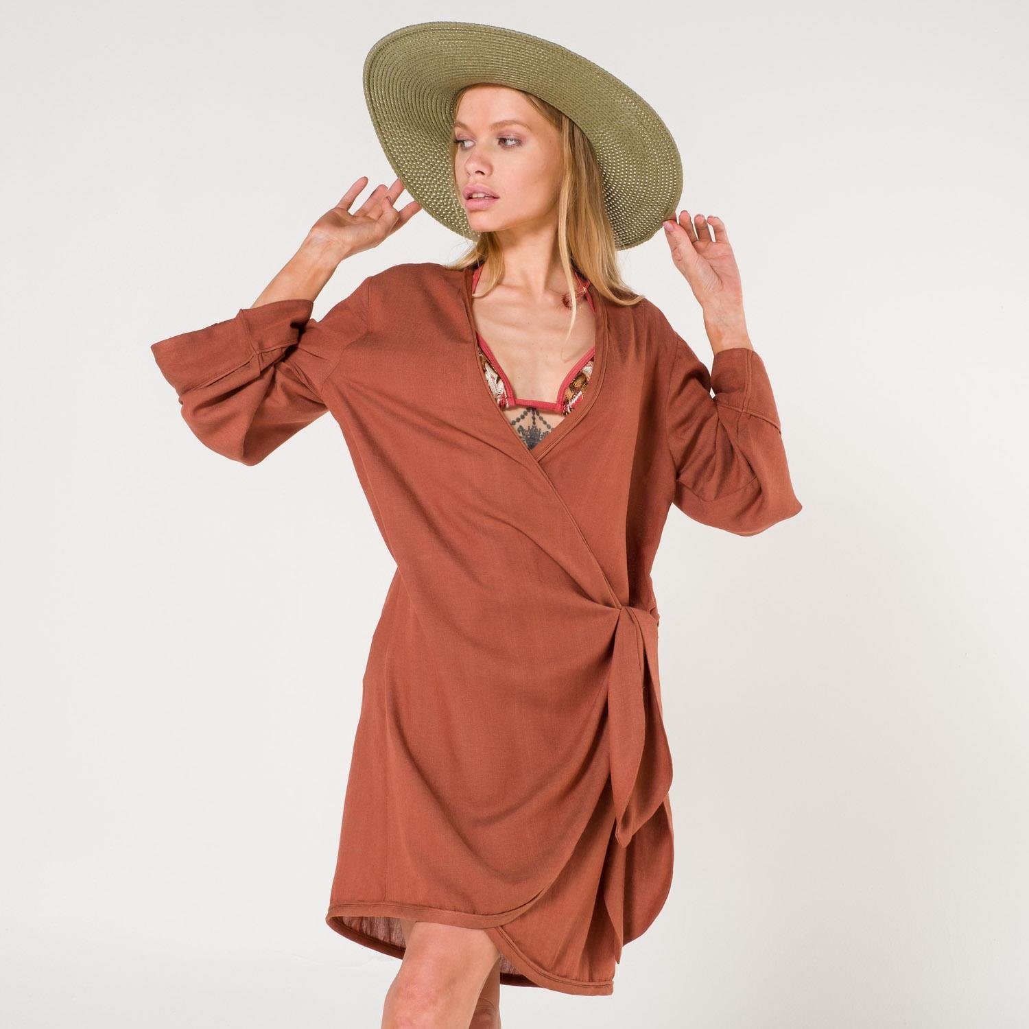 Plaj Elbisesi - Mona Kadın Kruvaze Pul Baskılı Plaj Elbisesi - Miespiga