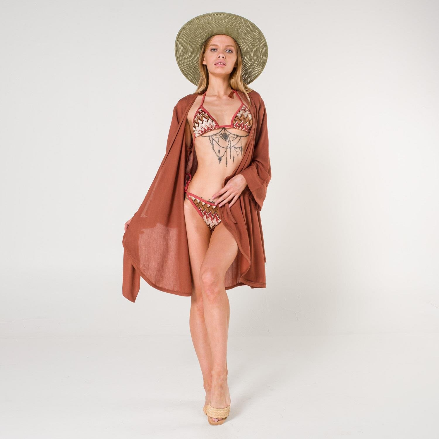 Plaj Elbisesi - Mona Kadın Kruvaze Pul Baskılı Plaj Elbisesi - Miespiga