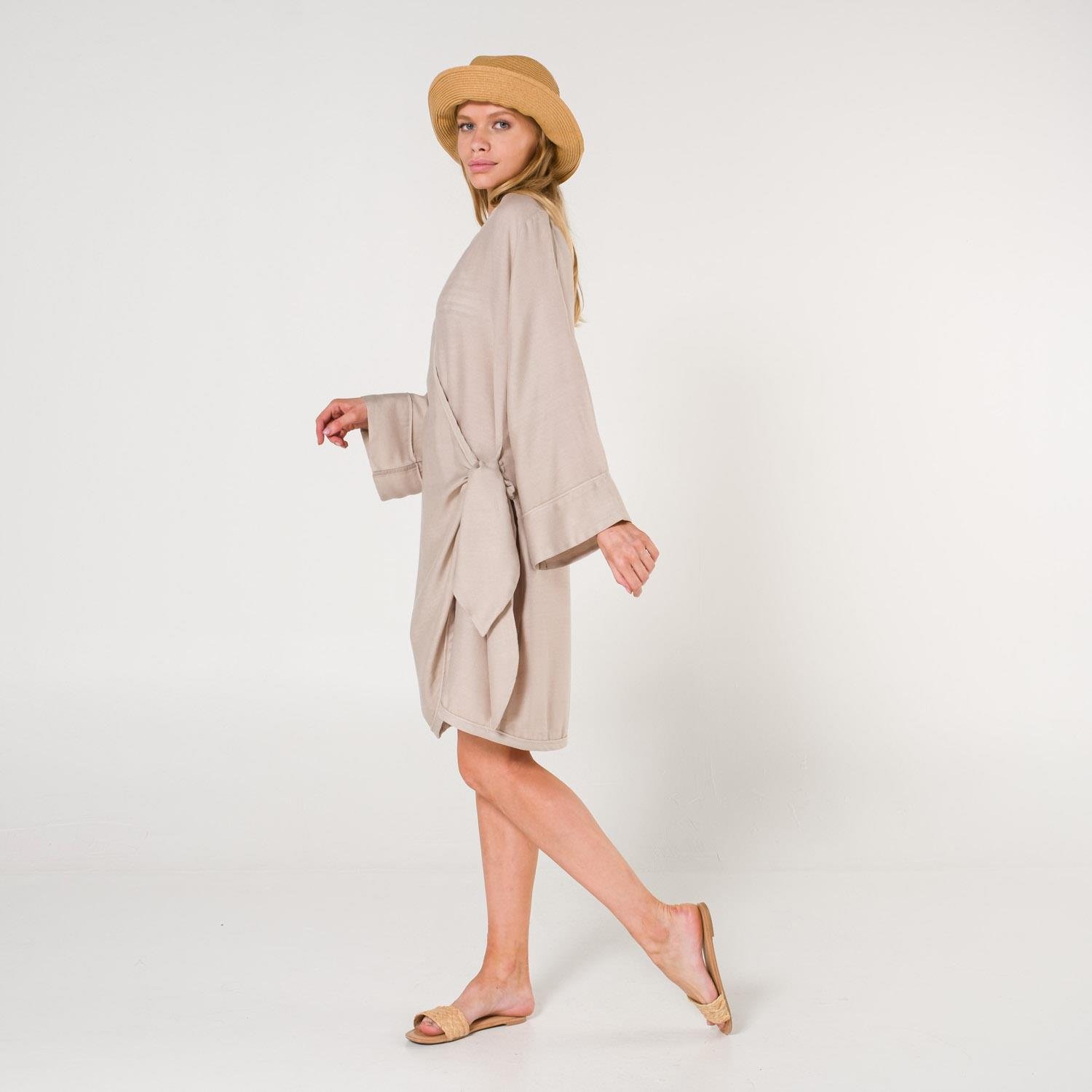 Plaj Elbisesi - Mona Kadın Kruvaze Pul Baskılı Plaj Elbisesi - Miespiga