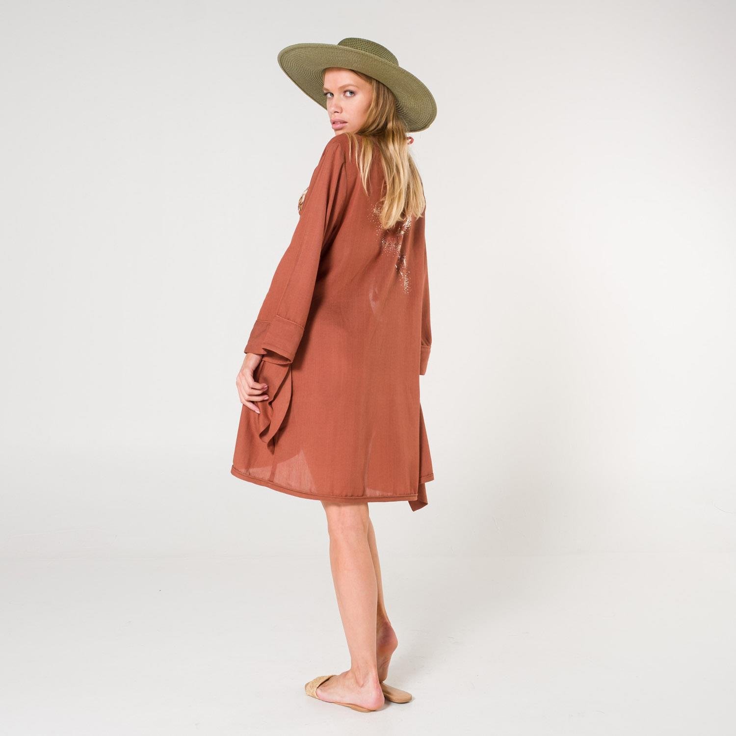 Plaj Elbisesi - Mona Kadın Kruvaze Pul Baskılı Plaj Elbisesi - Miespiga