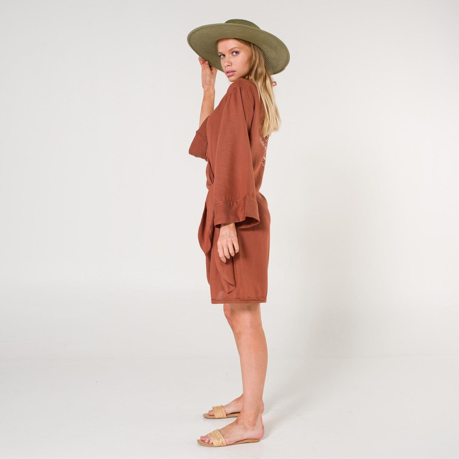 Plaj Elbisesi - Mona Kadın Kruvaze Pul Baskılı Plaj Elbisesi - Miespiga