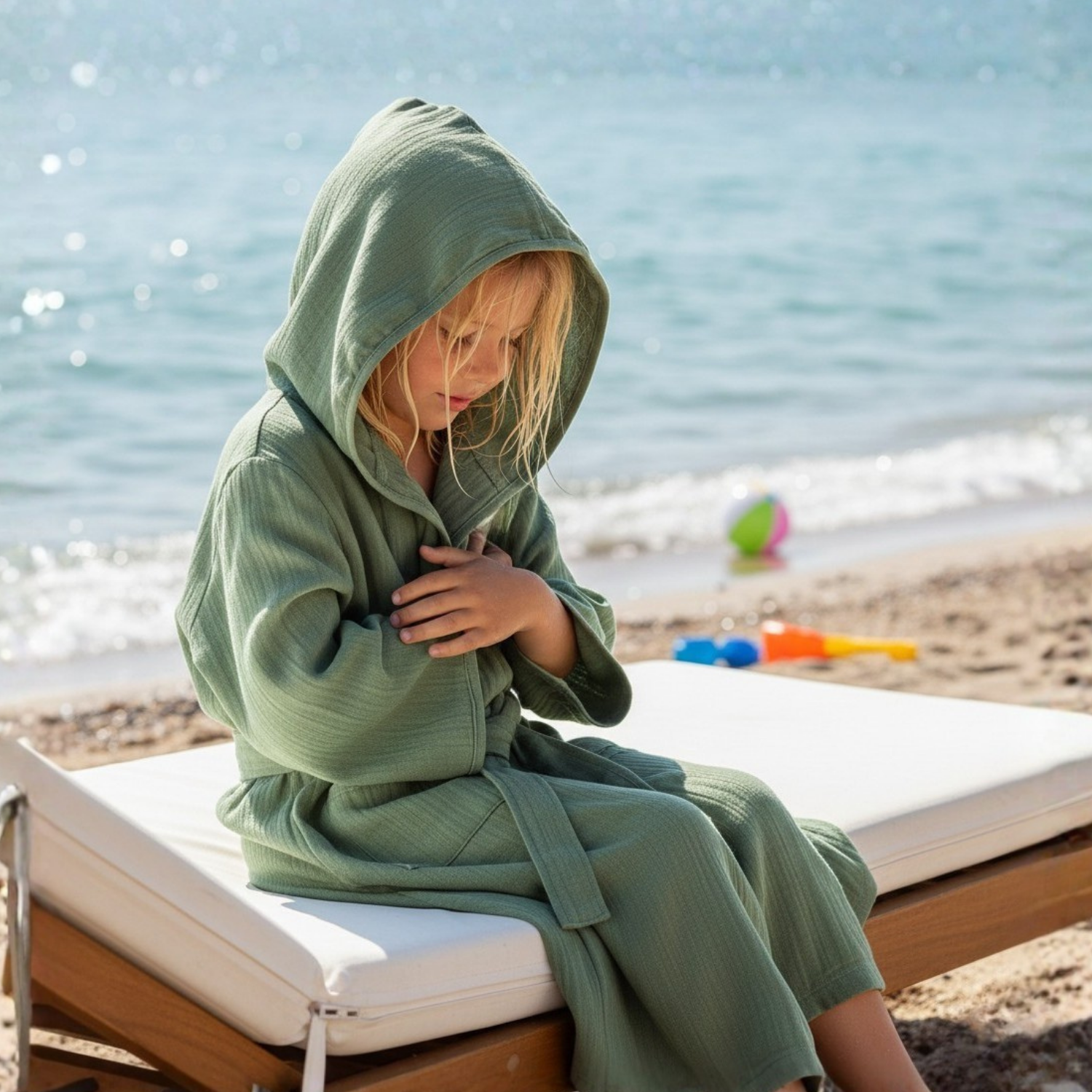 Müslin Bornoz - Pamuklu Kapüşonlu Çocuk Müslin Bornoz - Miespiga