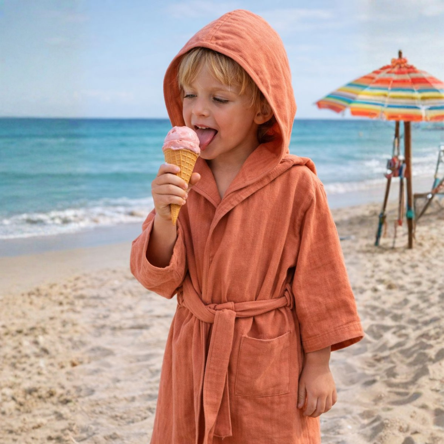 Müslin Bornoz - Pamuklu Kapüşonlu Çocuk Müslin Bornoz - Miespiga