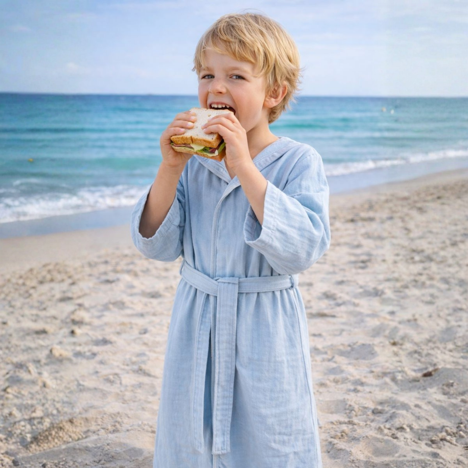 Müslin Bornoz - Pamuklu Kapüşonlu Çocuk Müslin Bornoz - Miespiga