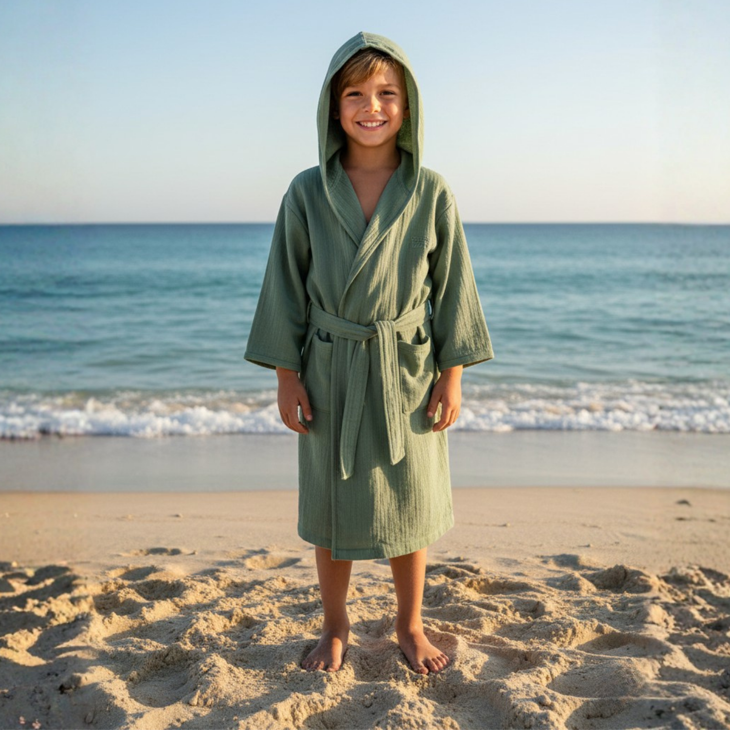 Müslin Bornoz - Pamuklu Kapüşonlu Çocuk Müslin Bornoz - Miespiga