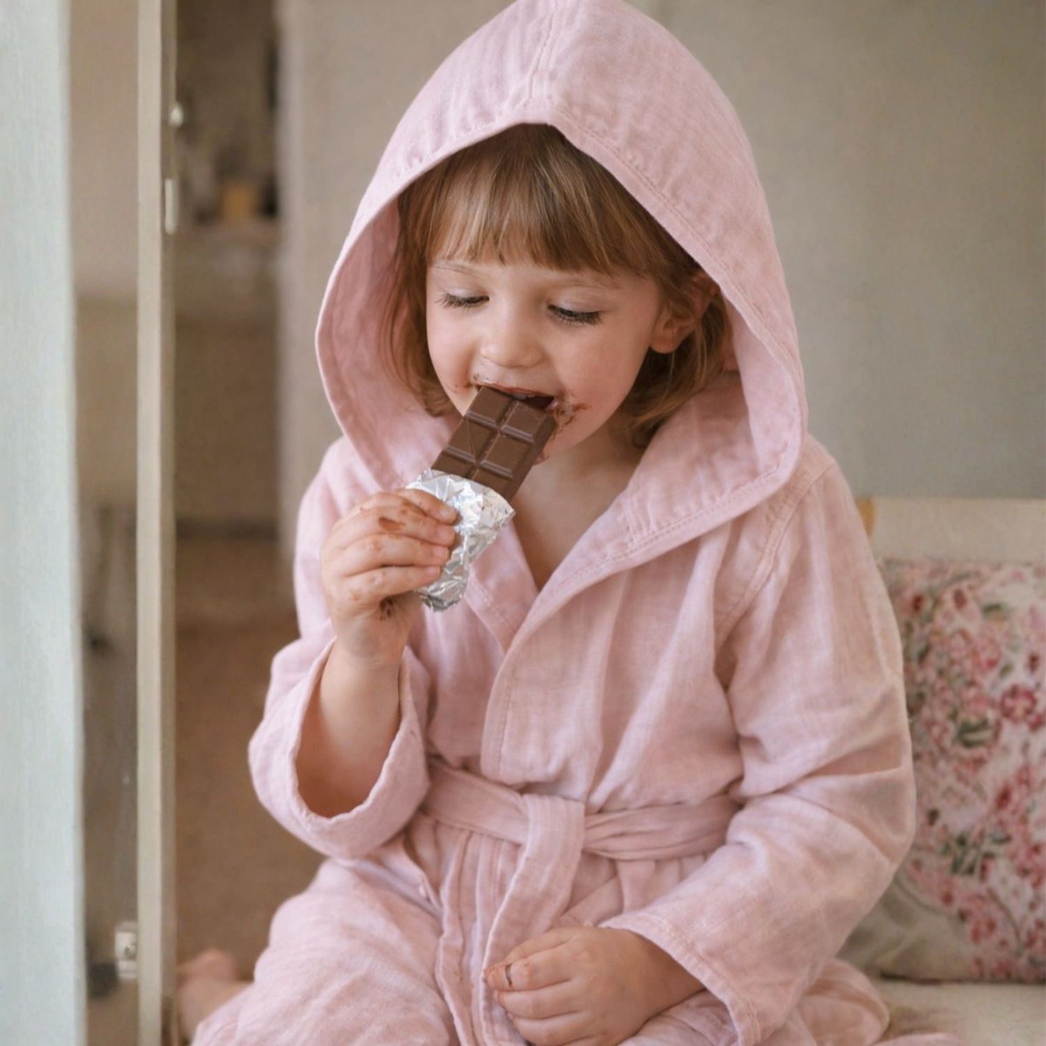 Müslin Bornoz - Pamuklu Kapüşonlu Çocuk Müslin Bornoz - Miespiga