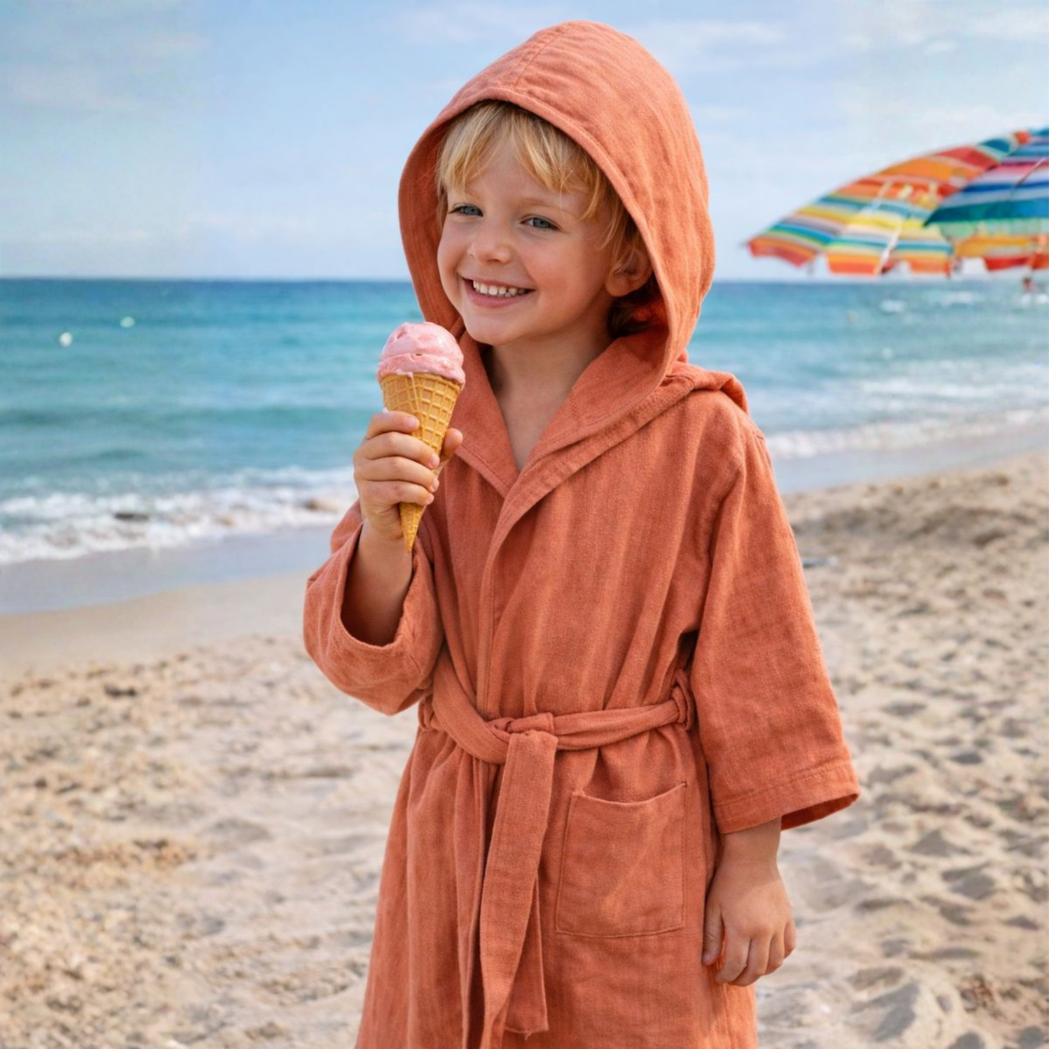 Müslin Bornoz - Pamuklu Kapüşonlu Çocuk Müslin Bornoz - Miespiga