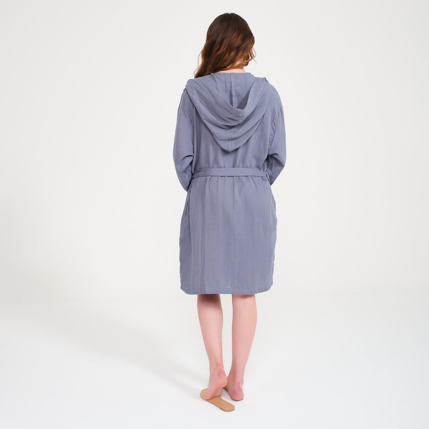 Müslin Bornoz - Pamuklu Kısa Kapüşonlu Kadın Müslin Bornoz - Miespiga
