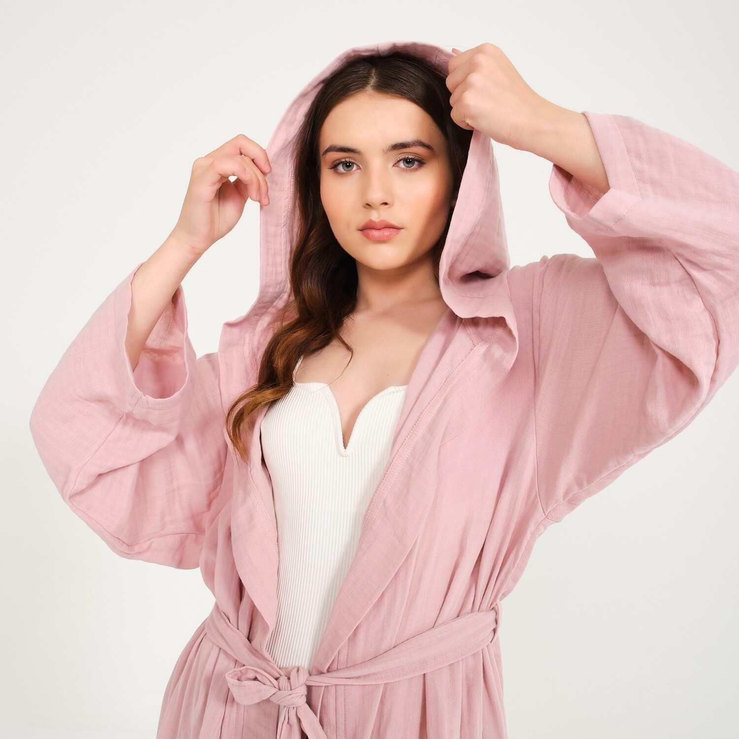 Müslin Bornoz - Pamuklu Kısa Kapüşonlu Kadın Müslin Bornoz - Miespiga