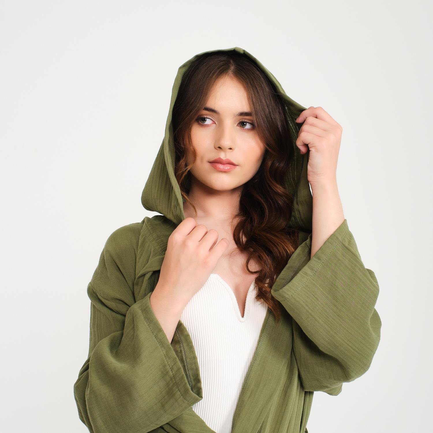 Müslin Bornoz - Pamuklu Kısa Kapüşonlu Kadın Müslin Bornoz - Miespiga