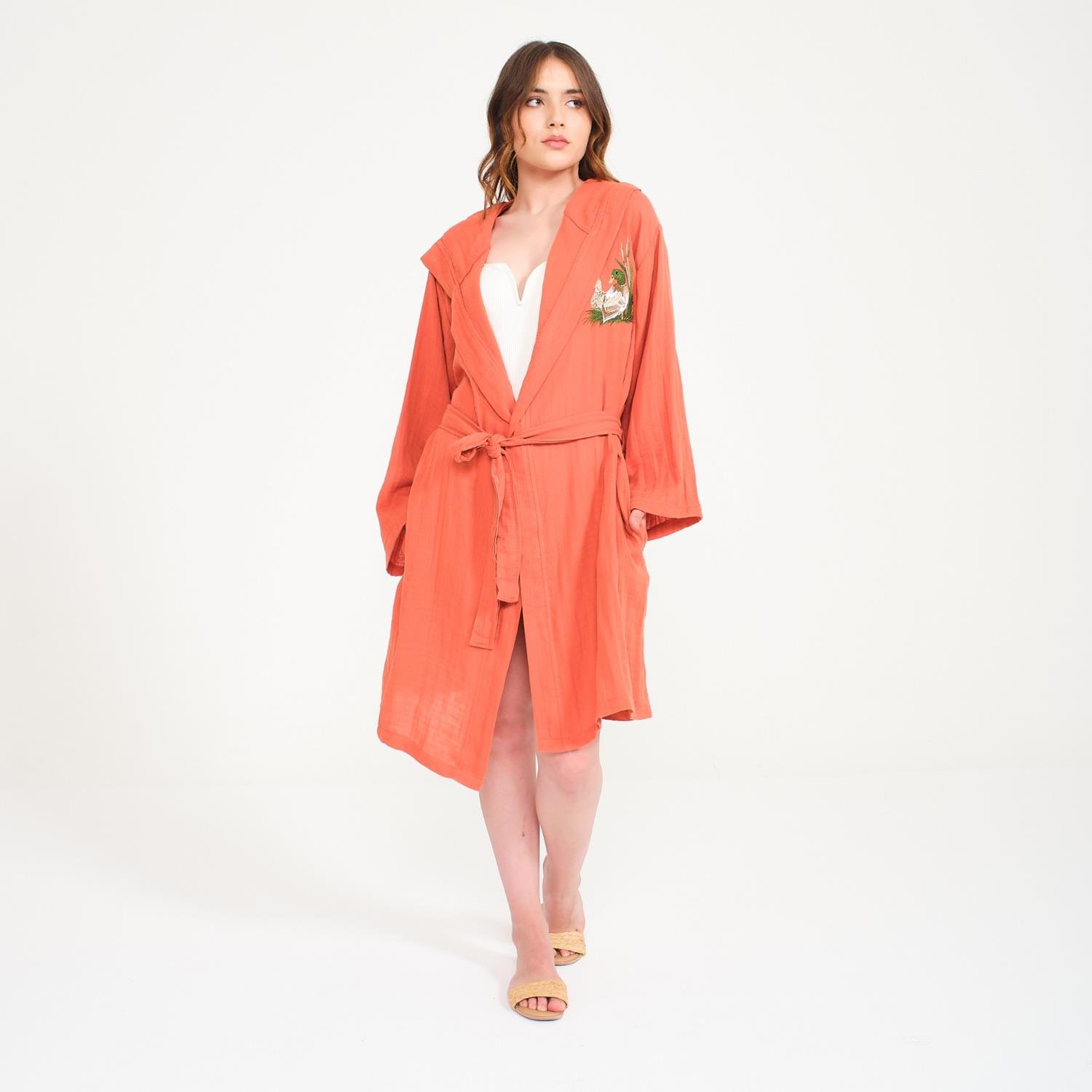 Müslin Bornoz - Pamuklu Kısa Kapüşonlu Kadın Müslin Bornoz - Miespiga