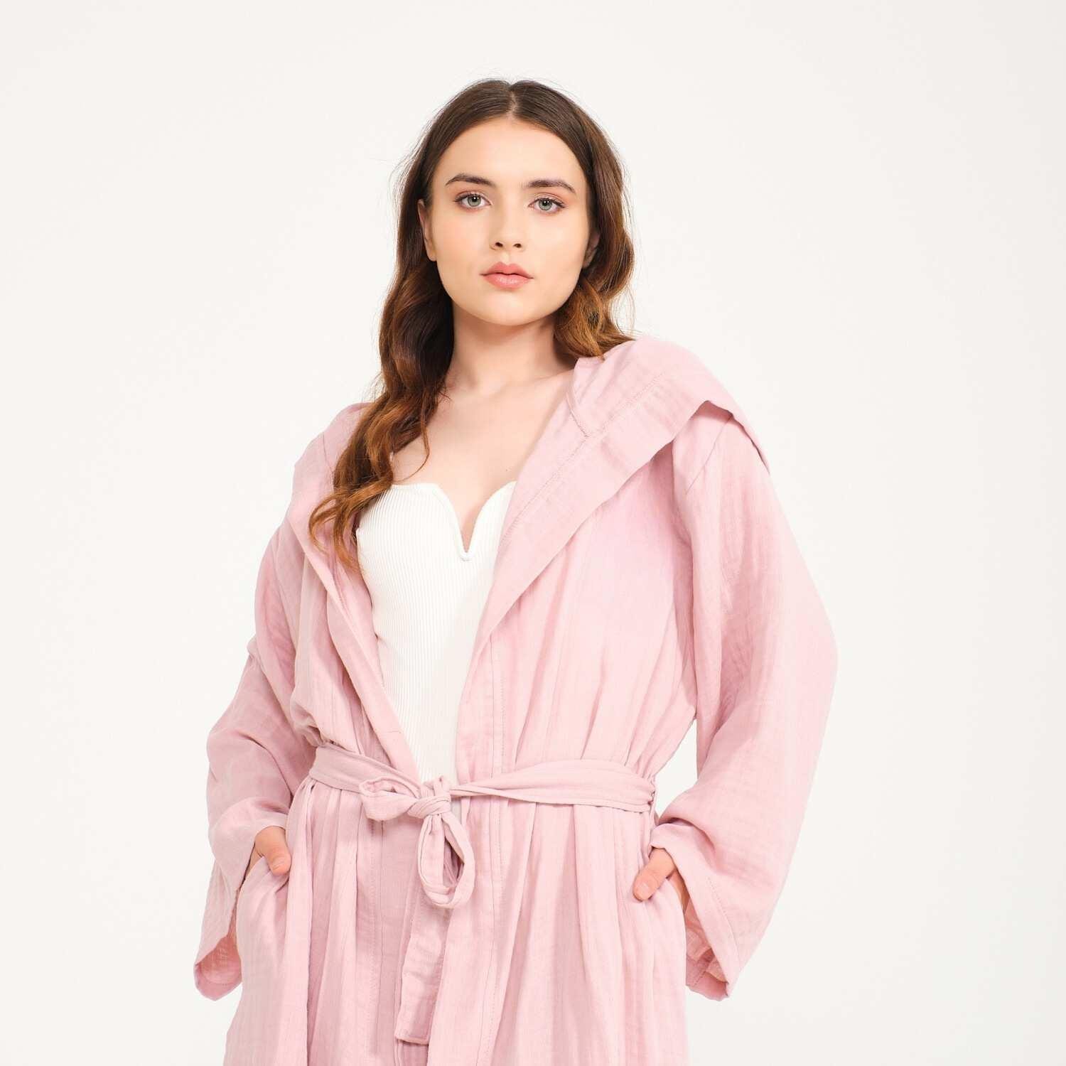 Müslin Bornoz - Pamuklu Kısa Kapüşonlu Kadın Müslin Bornoz - Miespiga