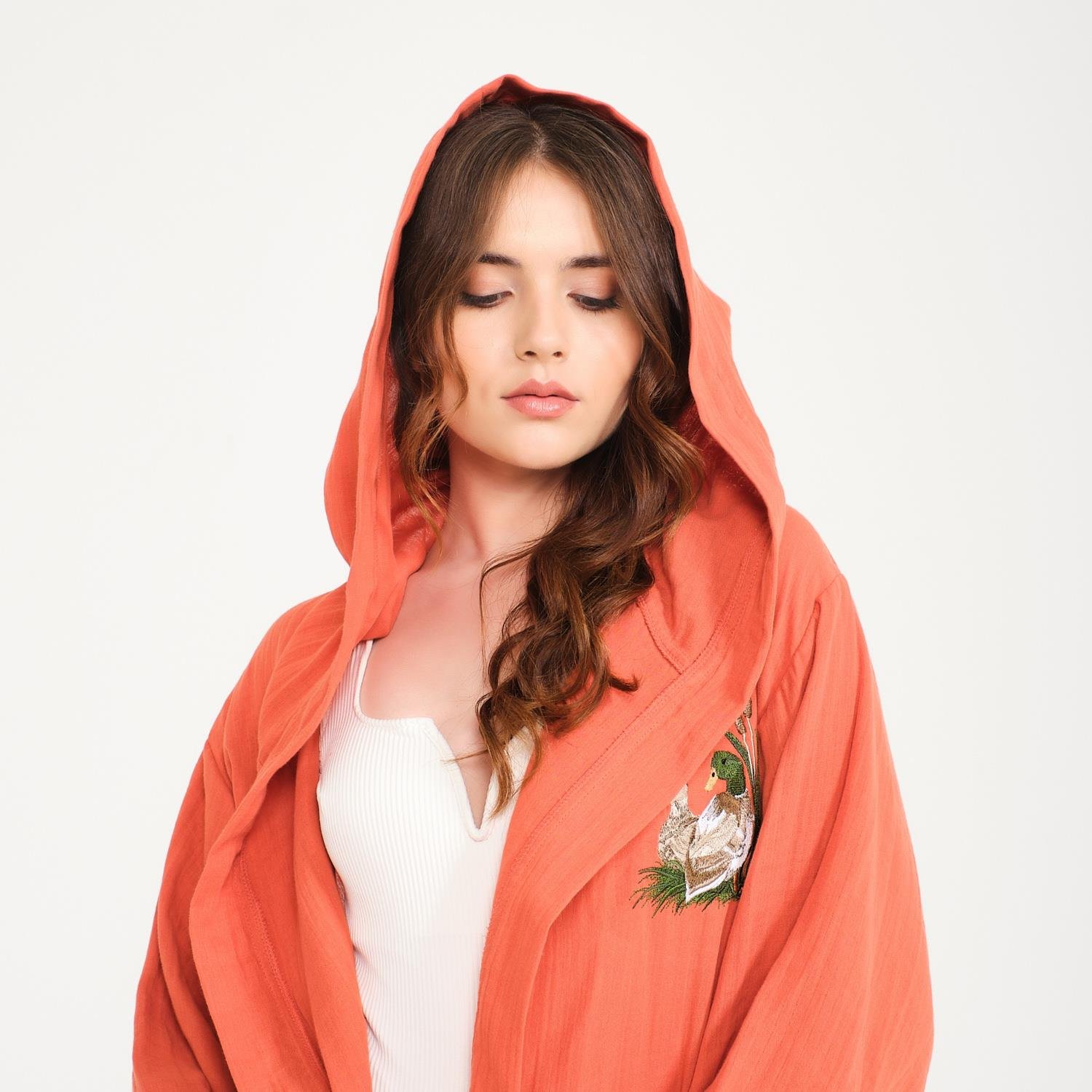 Müslin Bornoz - Pamuklu Kısa Kapüşonlu Kadın Müslin Bornoz - Miespiga