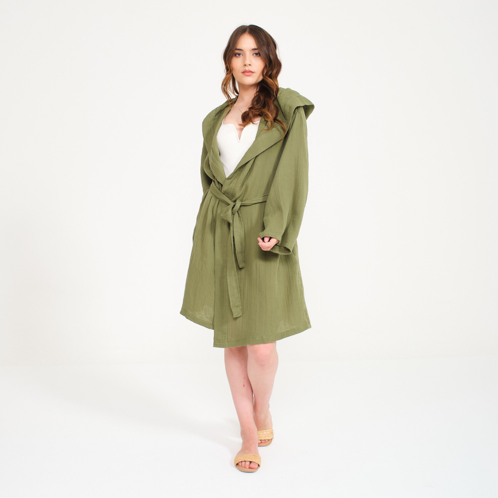 Müslin Bornoz - Pamuklu Kısa Kapüşonlu Kadın Müslin Bornoz - Miespiga